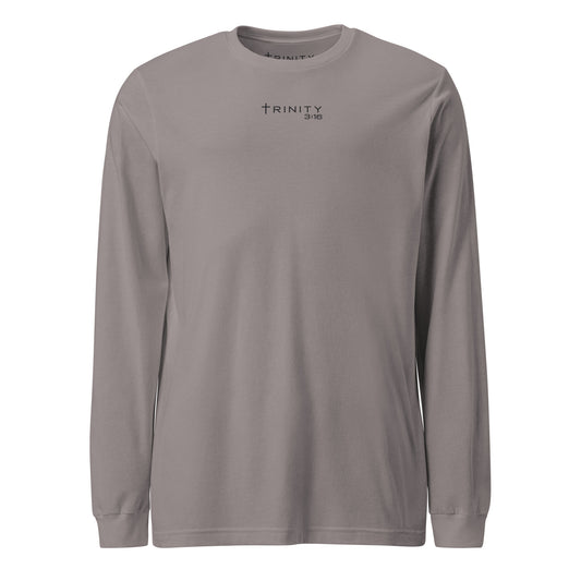 Trinity 3:16 Logo Christian long sleeve tee in storm— Trinity 3:16 faith apparel