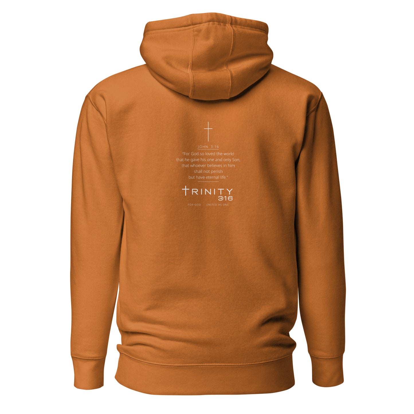 John 3:16 Christian hoodie in adobe— Trinity 3:16 faith apparel