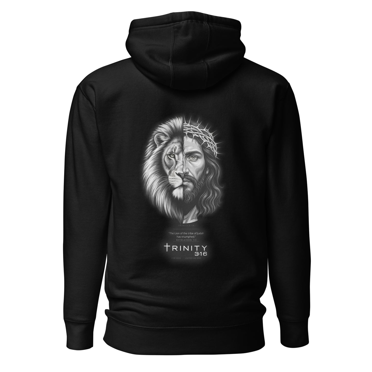 Lion of Judah Christian hoodie in black— Trinity 3:16 faith apparel