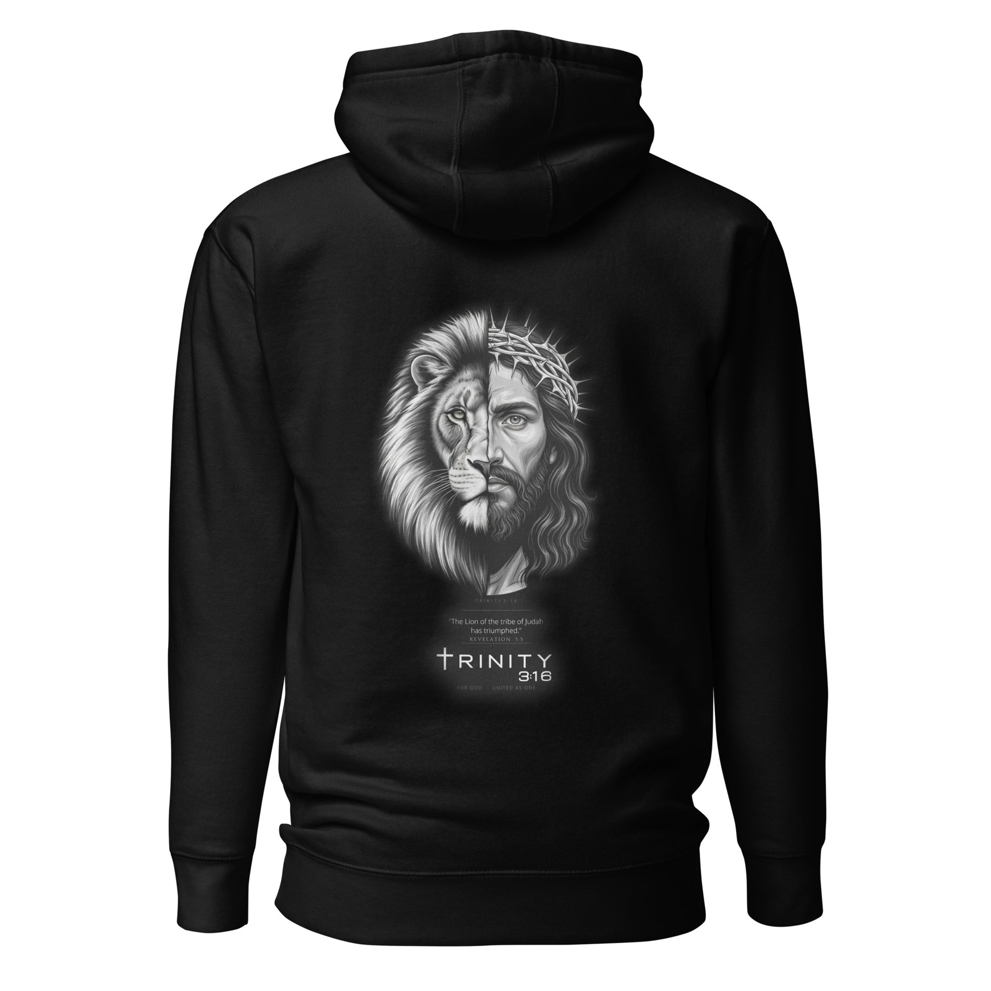 Lion of Judah Christian hoodie in black— Trinity 3:16 faith apparel
