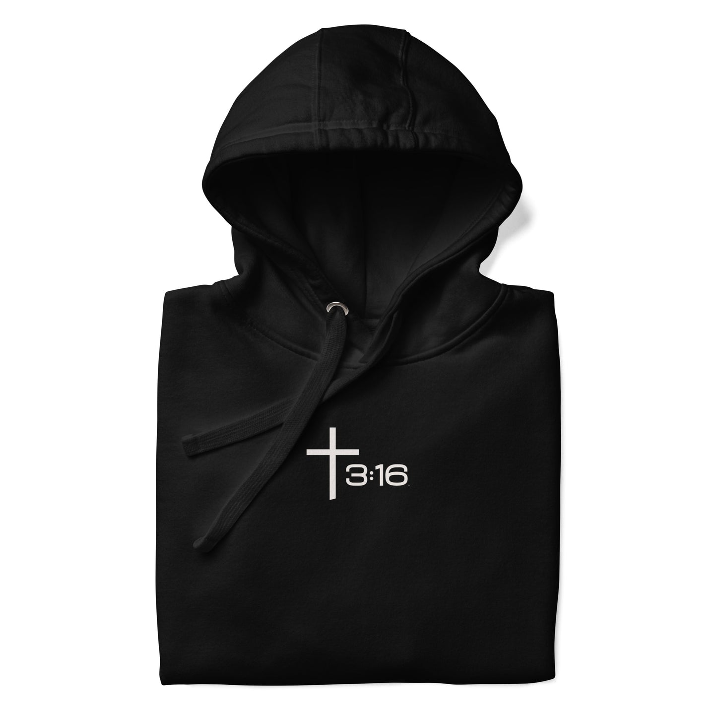 T316 Icon Christian hoodie in black — Trinity 3:16 faith apparel