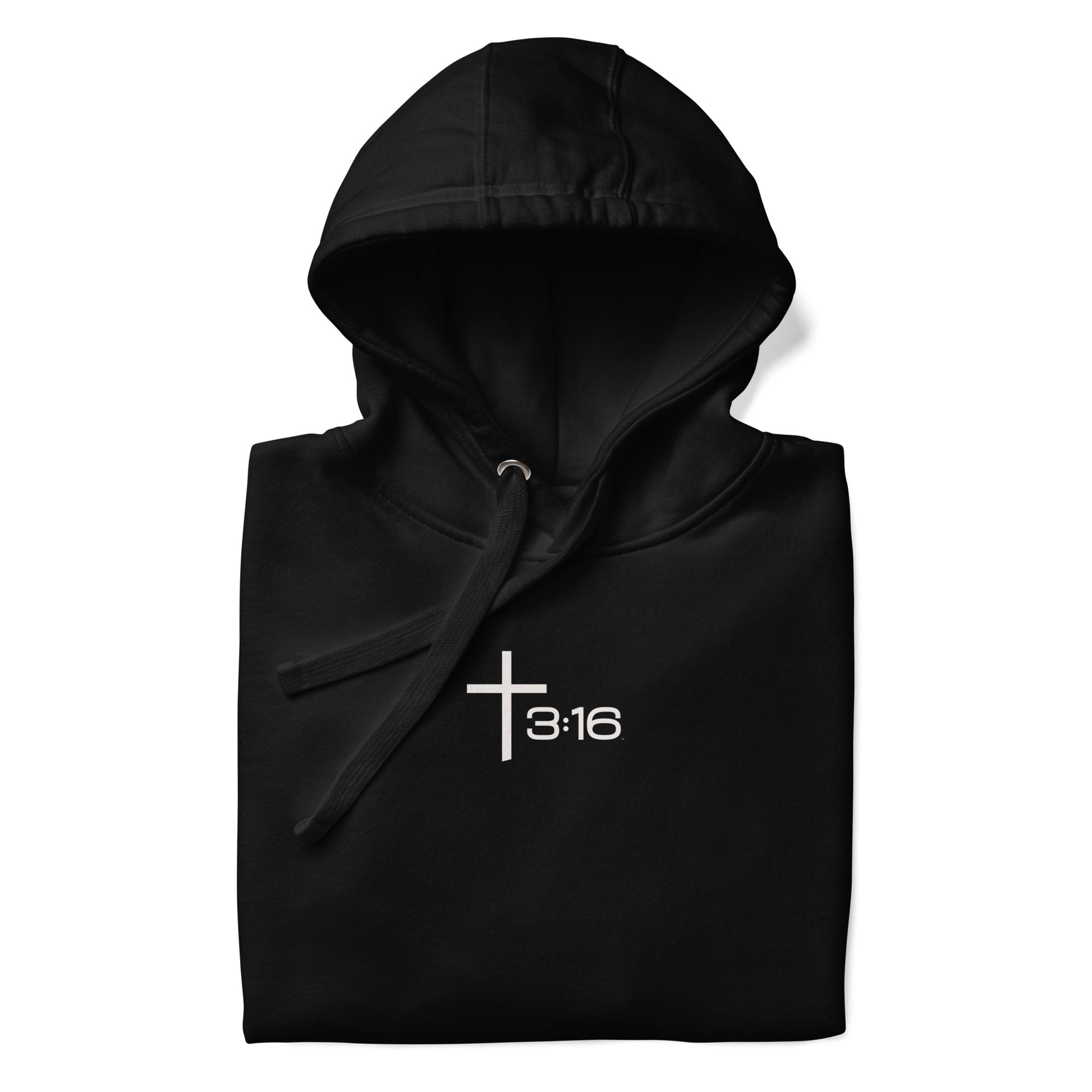 T316 Icon Christian hoodie in black — Trinity 3:16 faith apparel