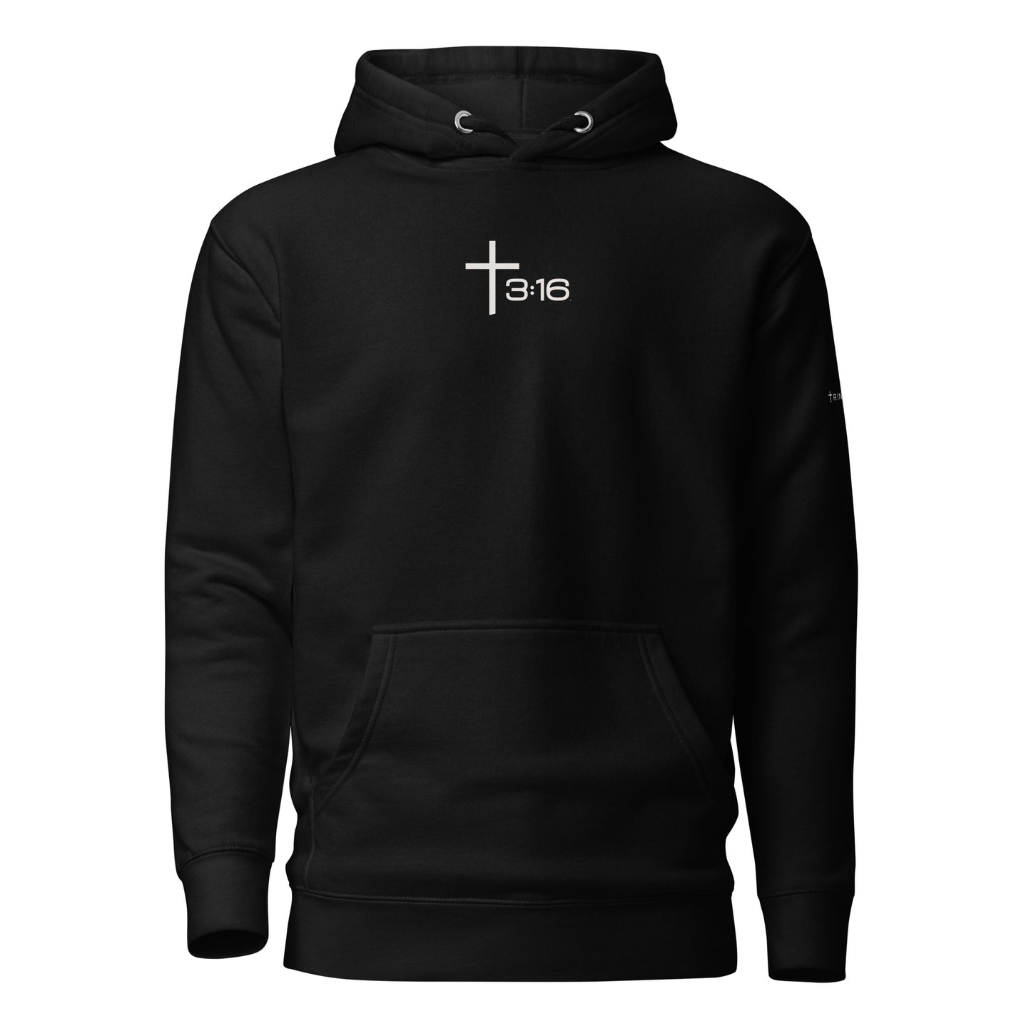 T316 Icon Christian hoodie in black — Trinity 3:16 faith apparel