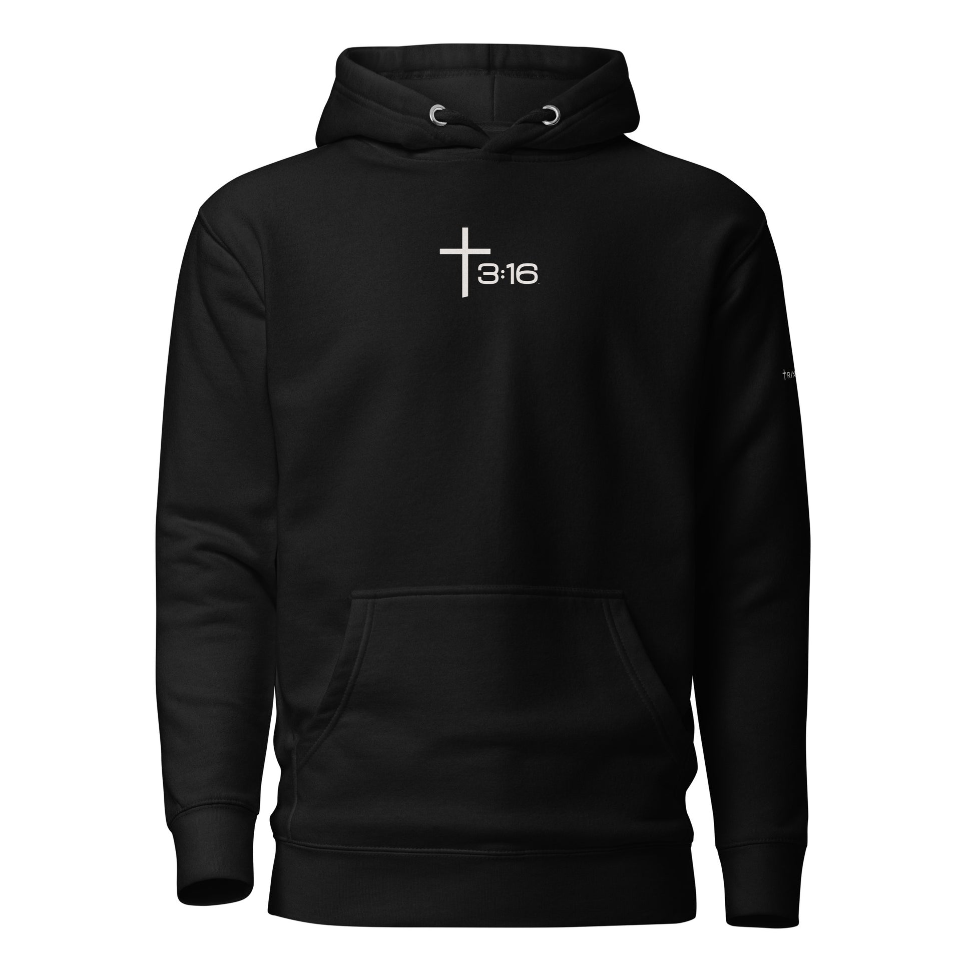 T316 Icon Christian hoodie in black — Trinity 3:16 faith apparel