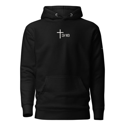 T316 Icon Christian hoodie in black — Trinity 3:16 faith apparel