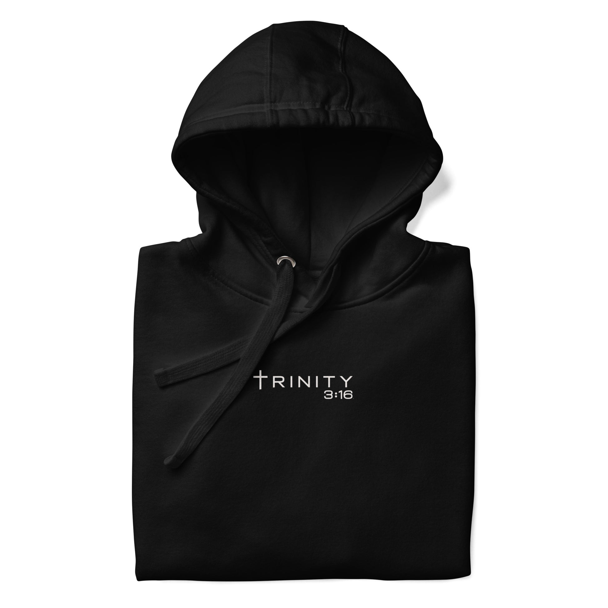 T316 Logo Christian hoodie in black — Trinity 3:16 faith apparel