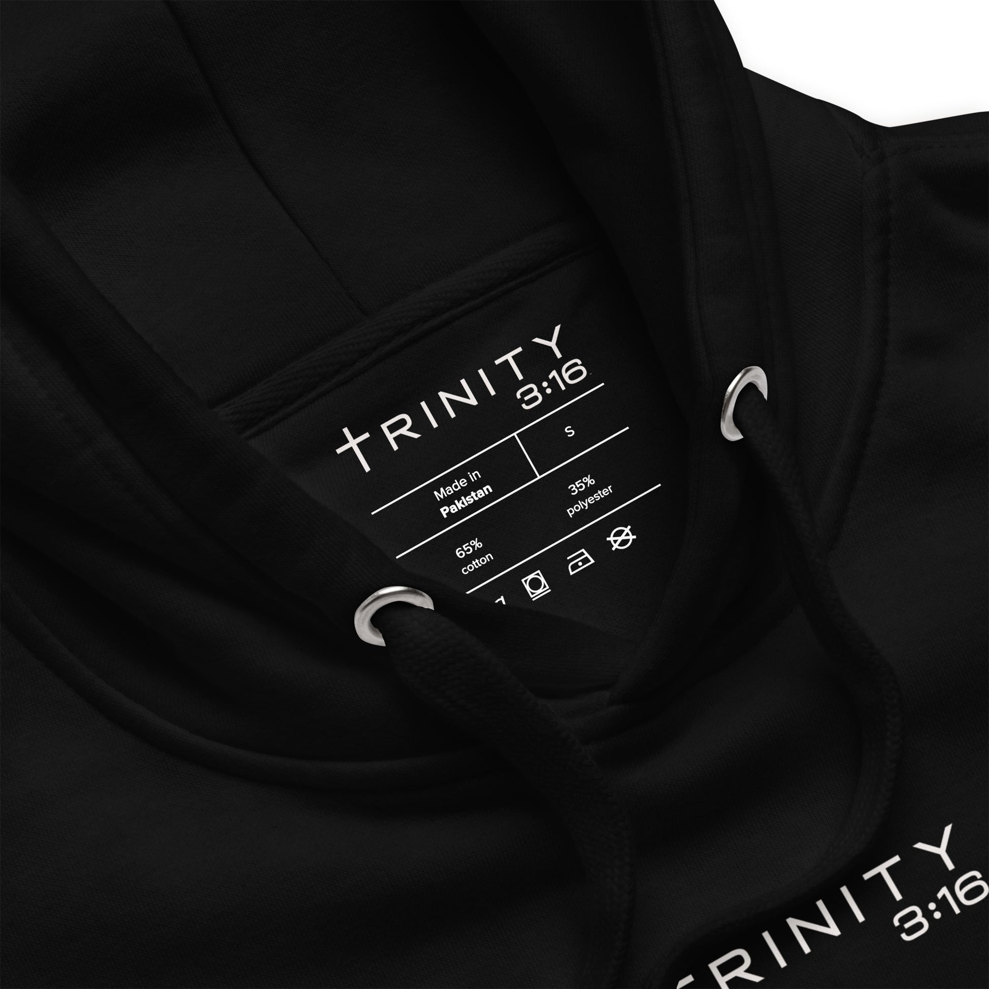 T316 Logo Christian hoodie in black— Trinity 3:16 faith apparel