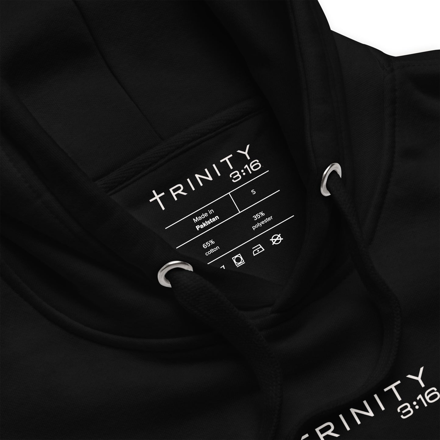 John 3:16 Christian hoodie in black— Trinity 3:16 faith apparel