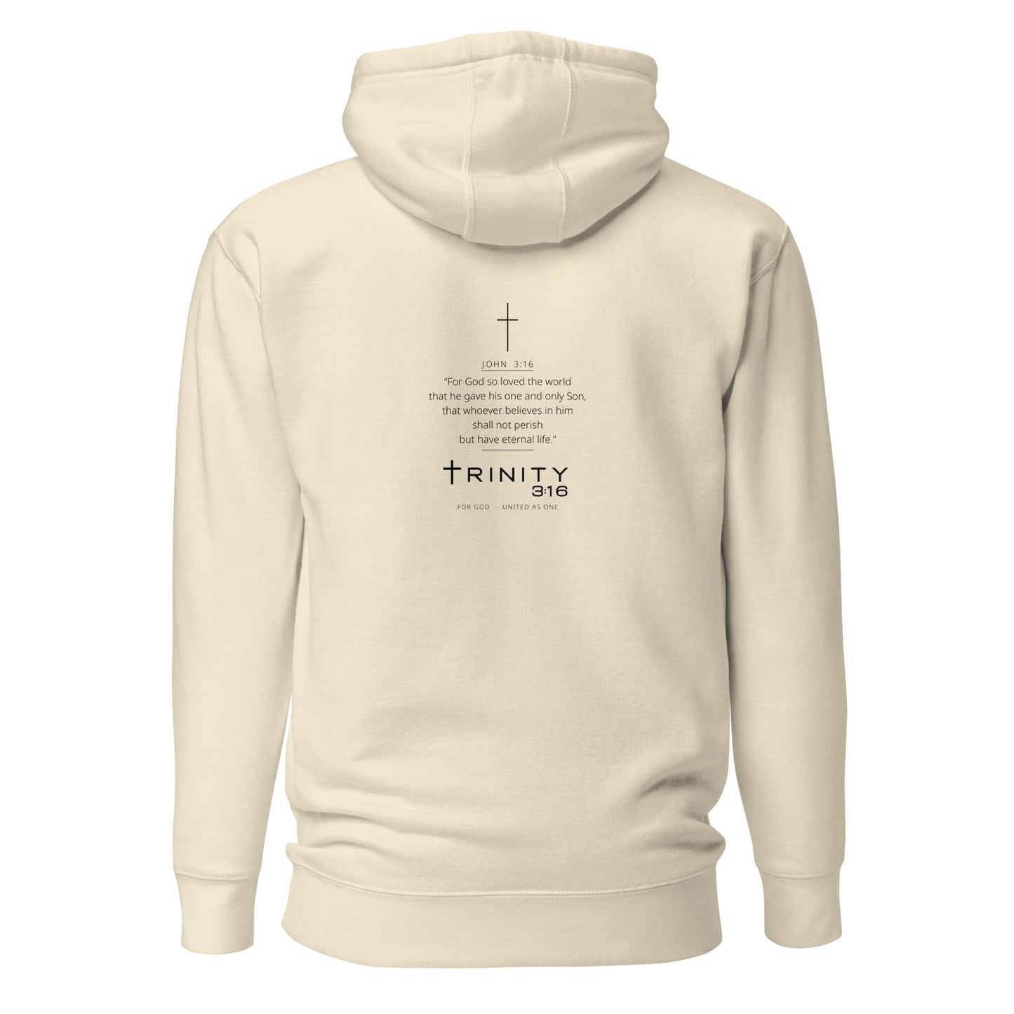 John 3:16 Christian hoodie in bone— Trinity 3:16 faith apparel