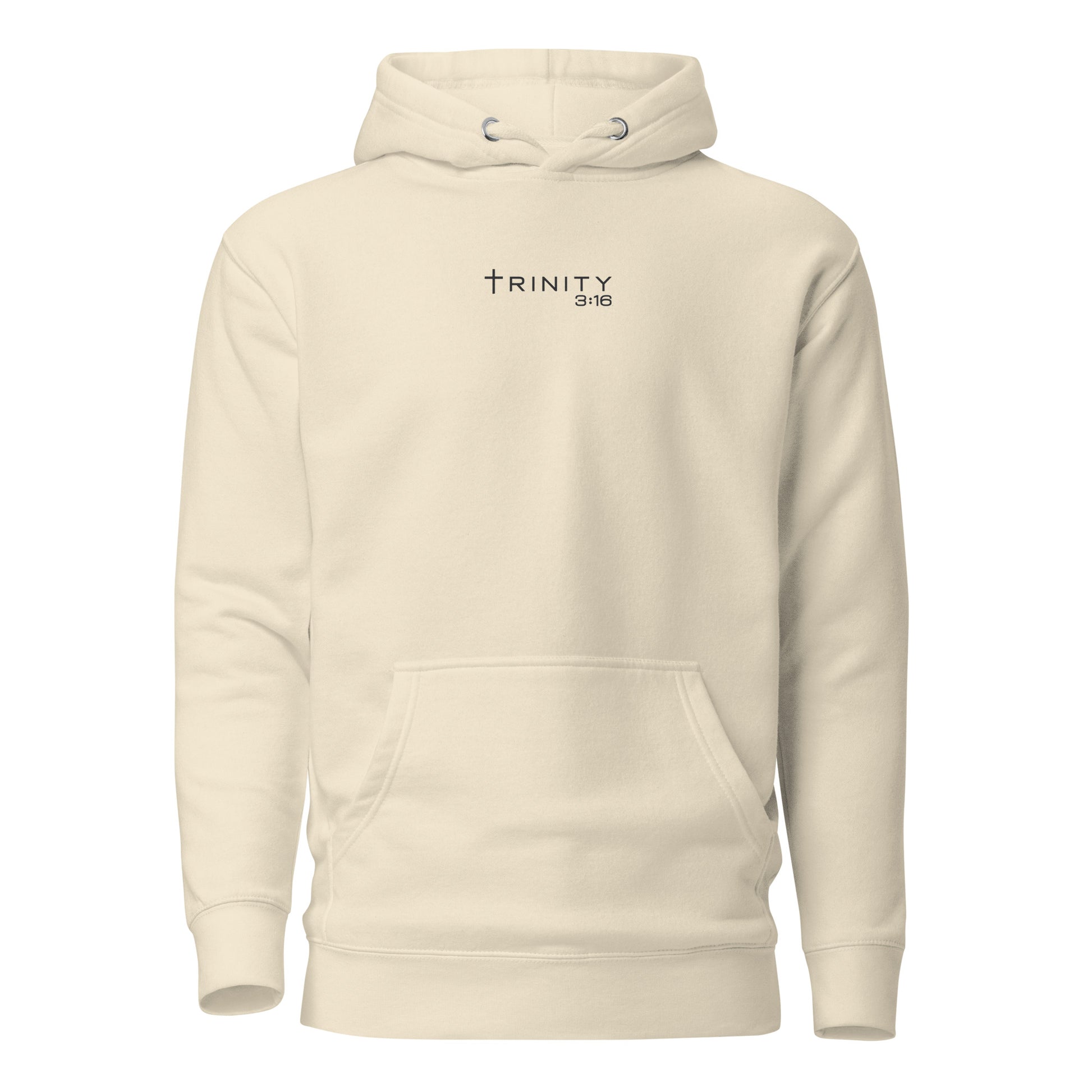 John 3:16 Christian hoodie in bone— Trinity 3:16 faith apparel