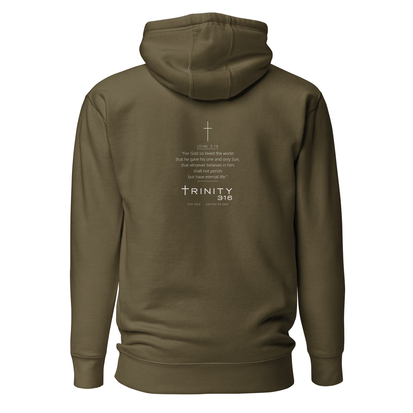 John 3:16 Christian hoodie in green— Trinity 3:16 faith apparel