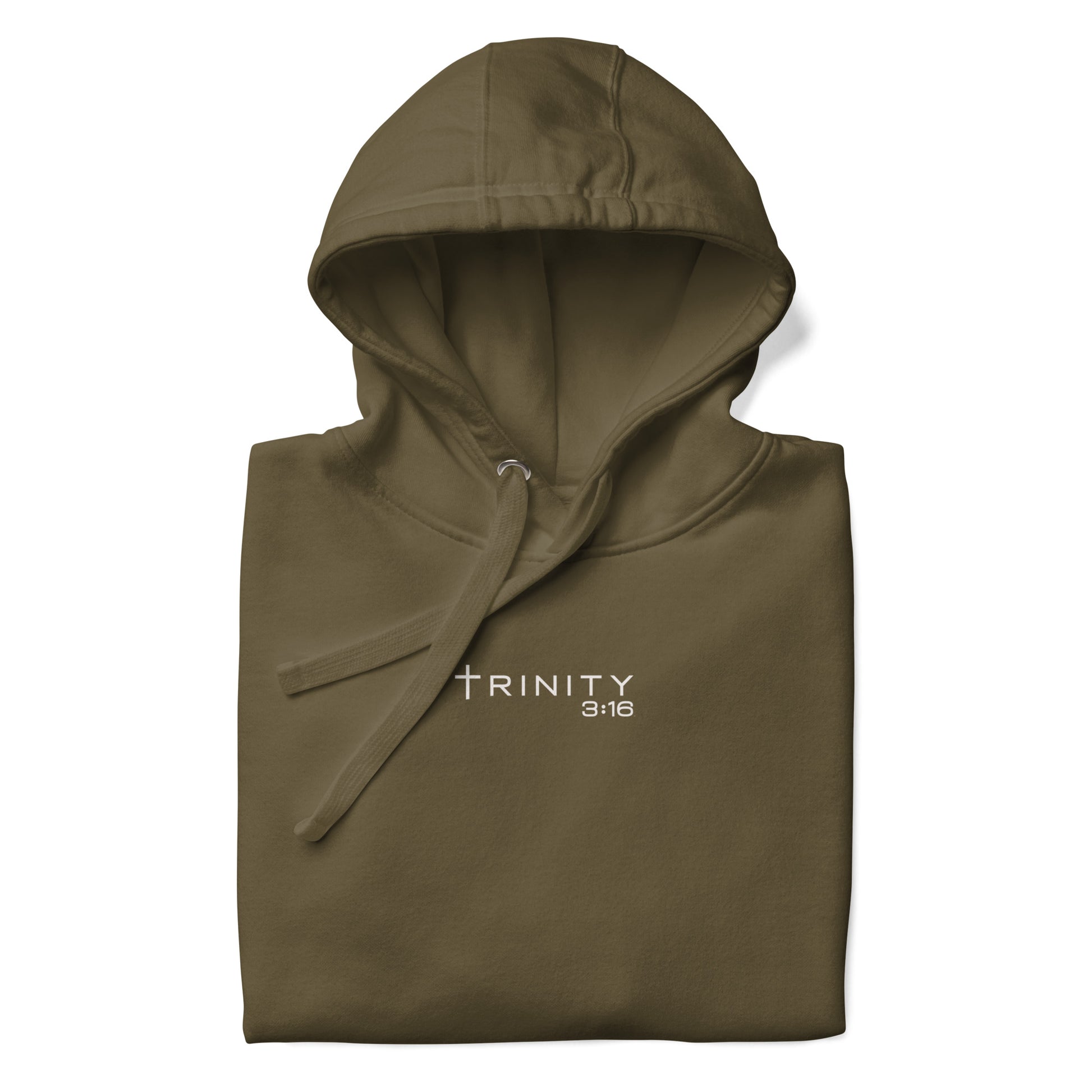 John 3:16 Christian hoodie in green — Trinity 3:16 faith apparel