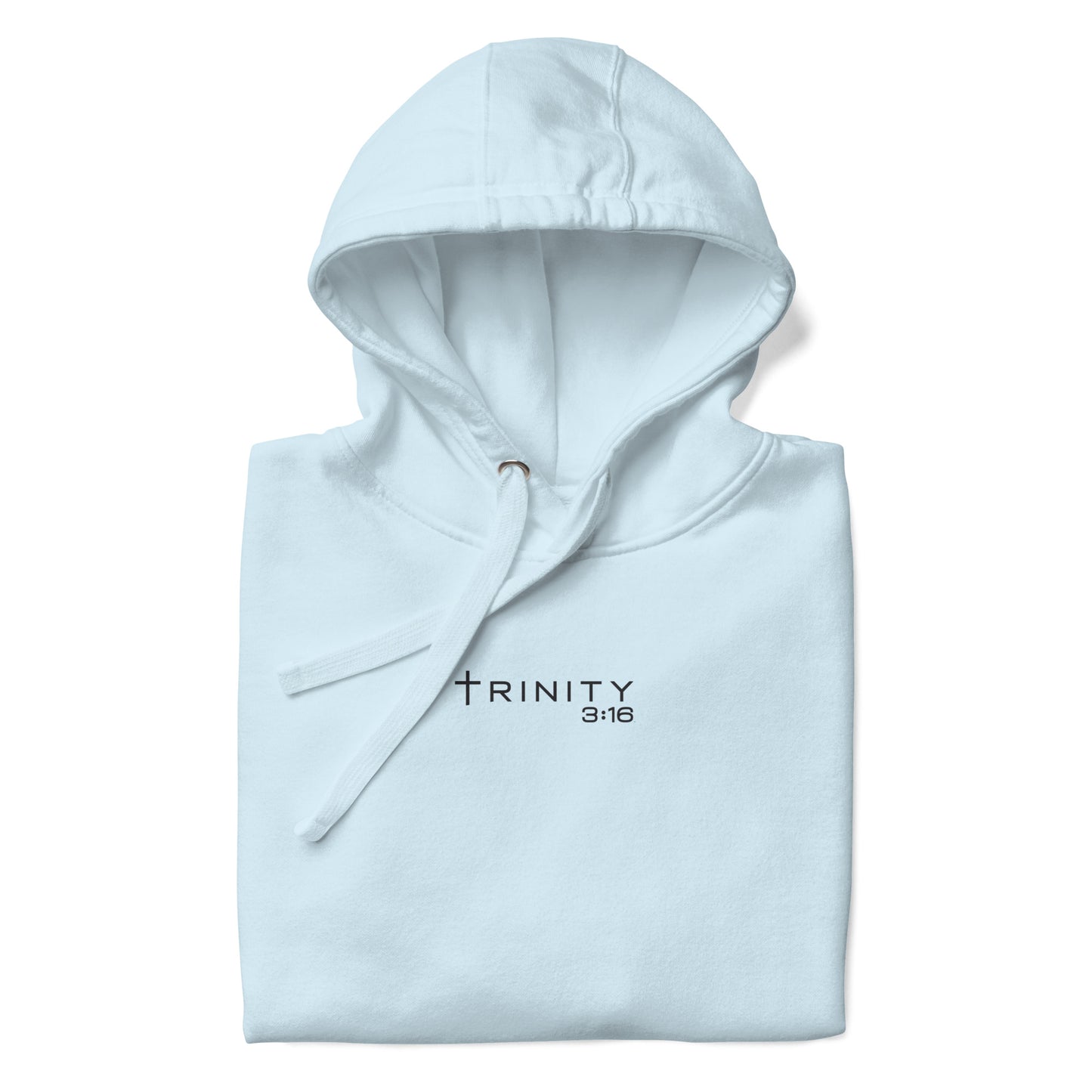 John 3:16 Christian hoodie in sky blue— Trinity 3:16 faith apparel