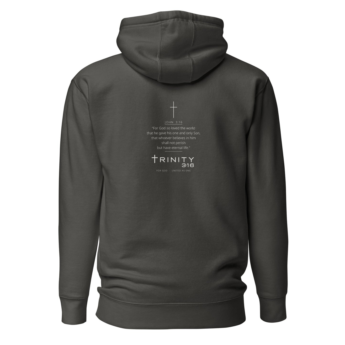 John 3:16 Christian hoodie in grey— Trinity 3:16 faith apparel