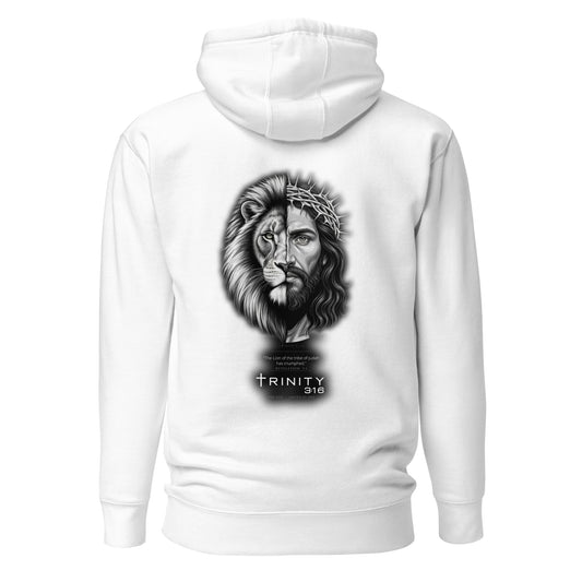 Lion of Judah Christian hoodie in white— Trinity 3:16 faith apparel
