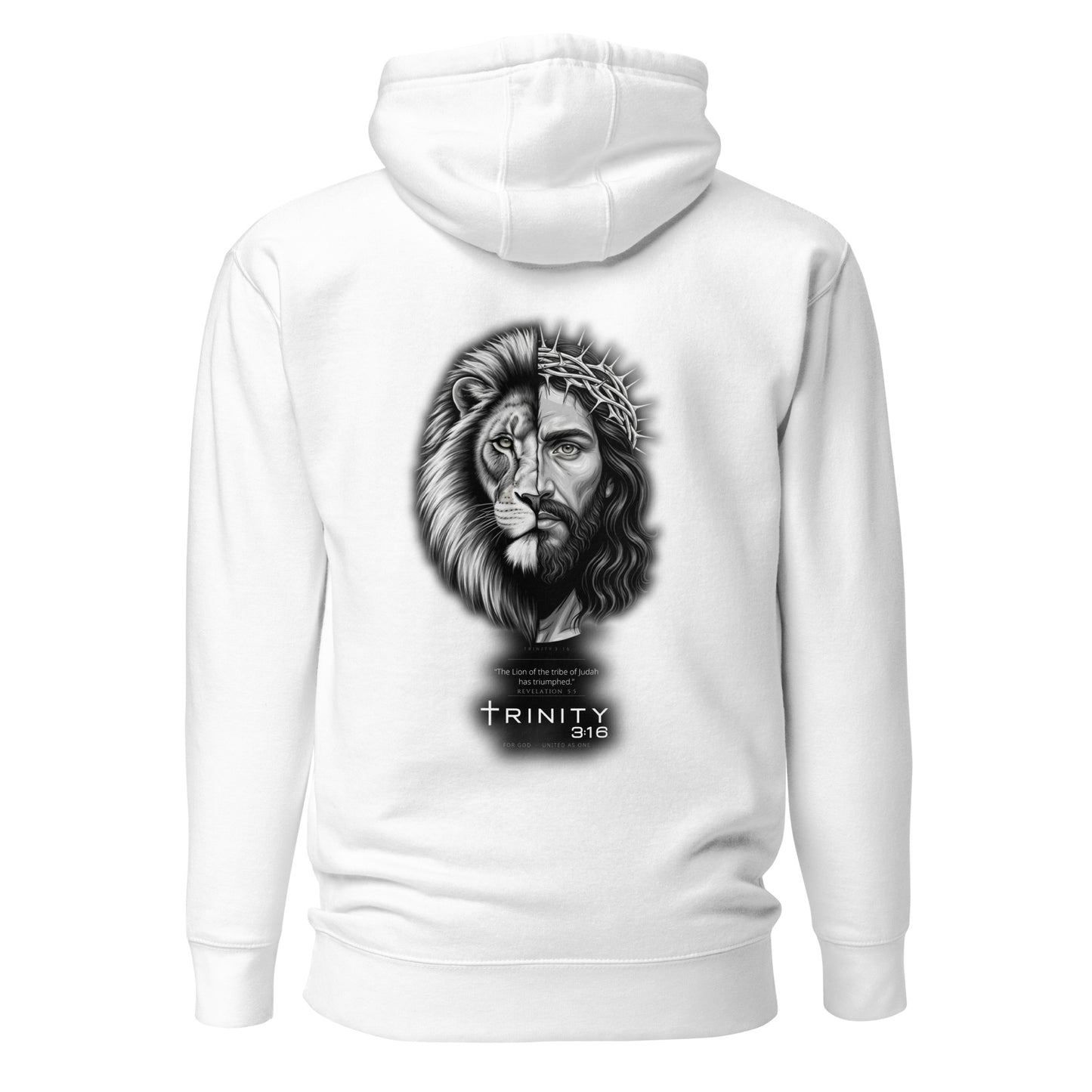 Lion of Judah Christian hoodie in white— Trinity 3:16 faith apparel