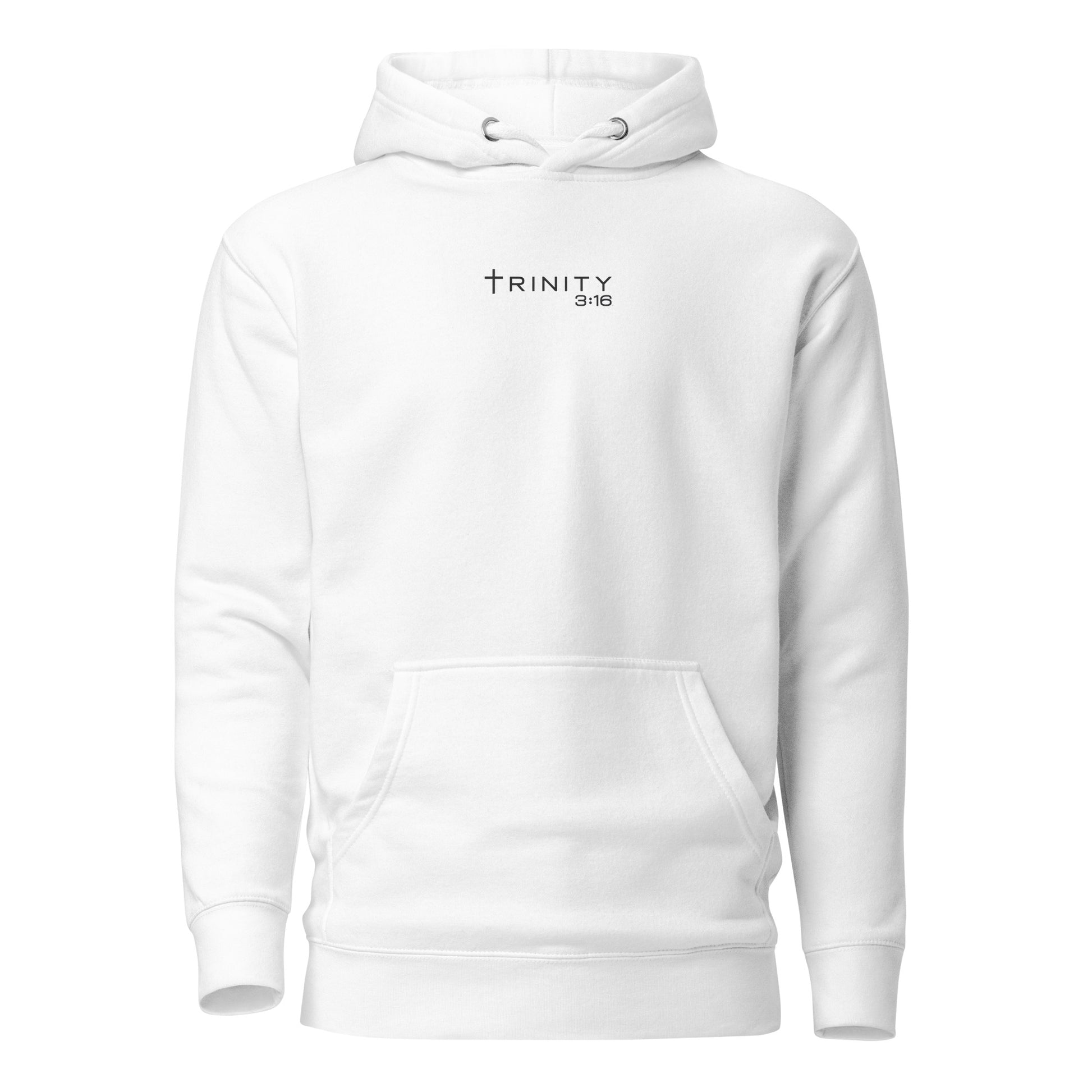John 3:16 Christian hoodie in white — Trinity 3:16 faith apparel