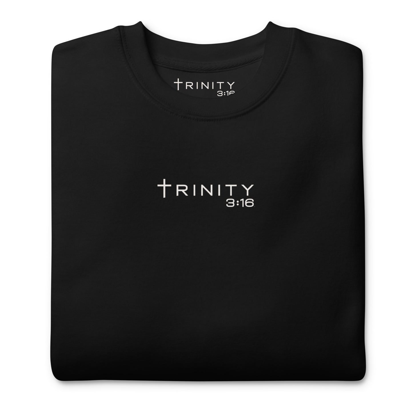 Trinity 3:16 Logo Christian crewneck in black— Trinity 3:16 faith apparel