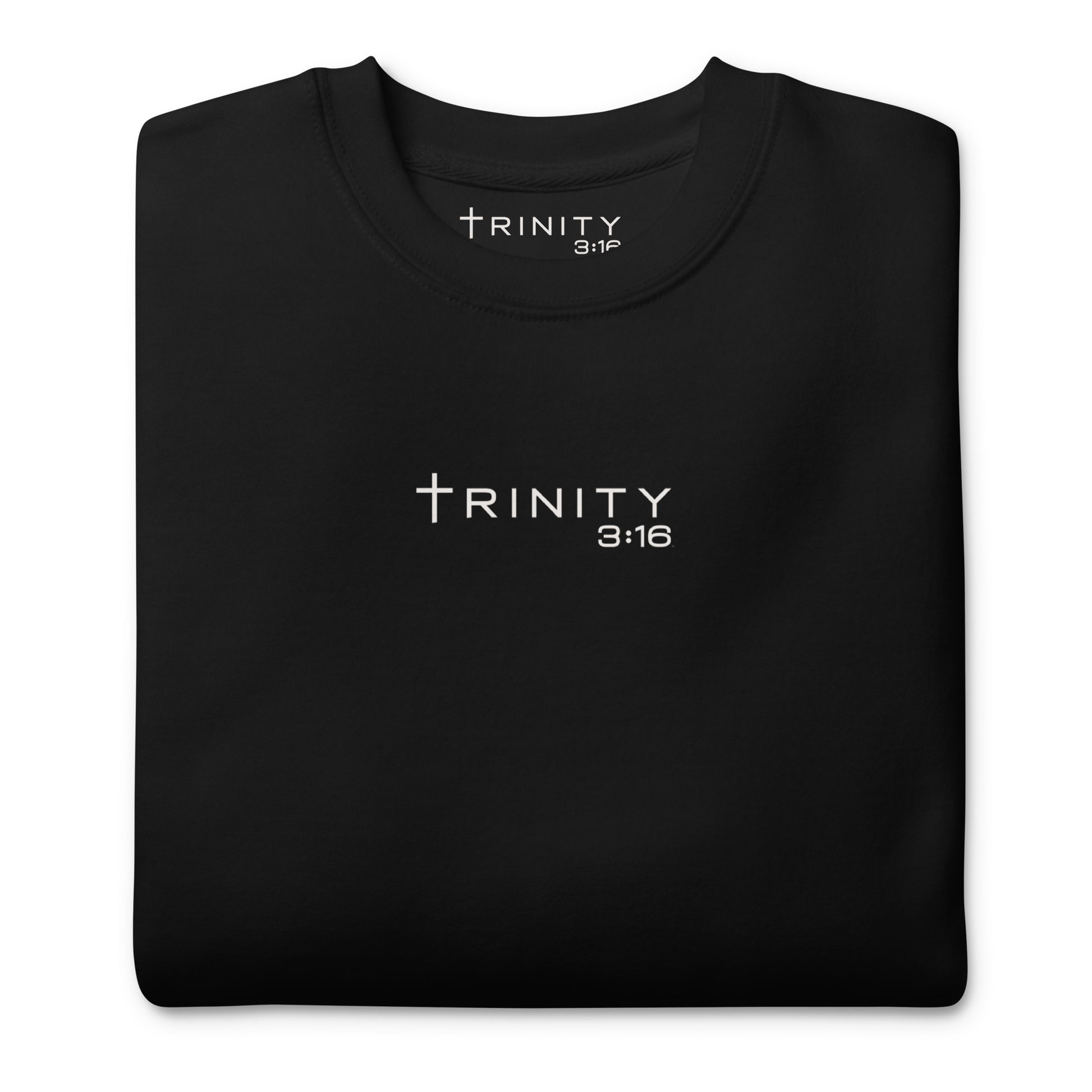 Trinity 3:16 Logo Christian crewneck in black— Trinity 3:16 faith apparel