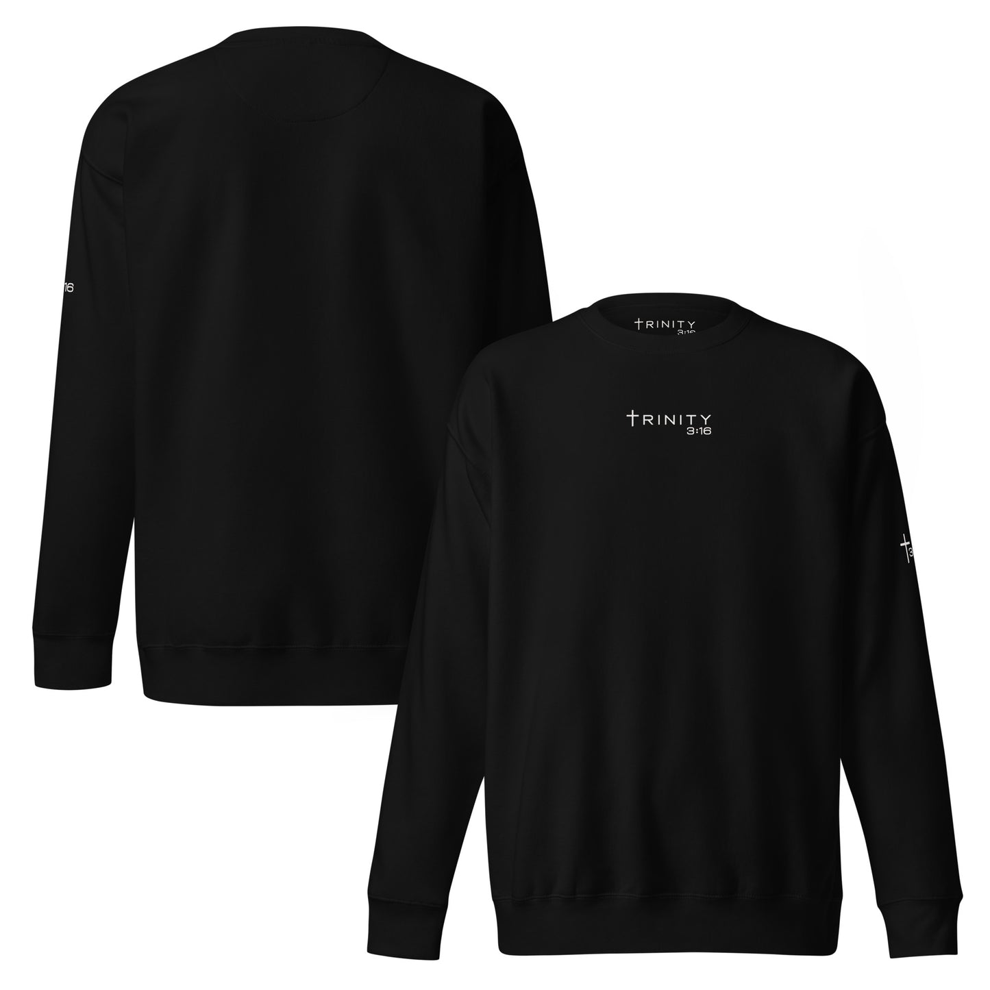 Trinity 3:16 Logo Christian crewneck in black— Trinity 3:16 faith apparel