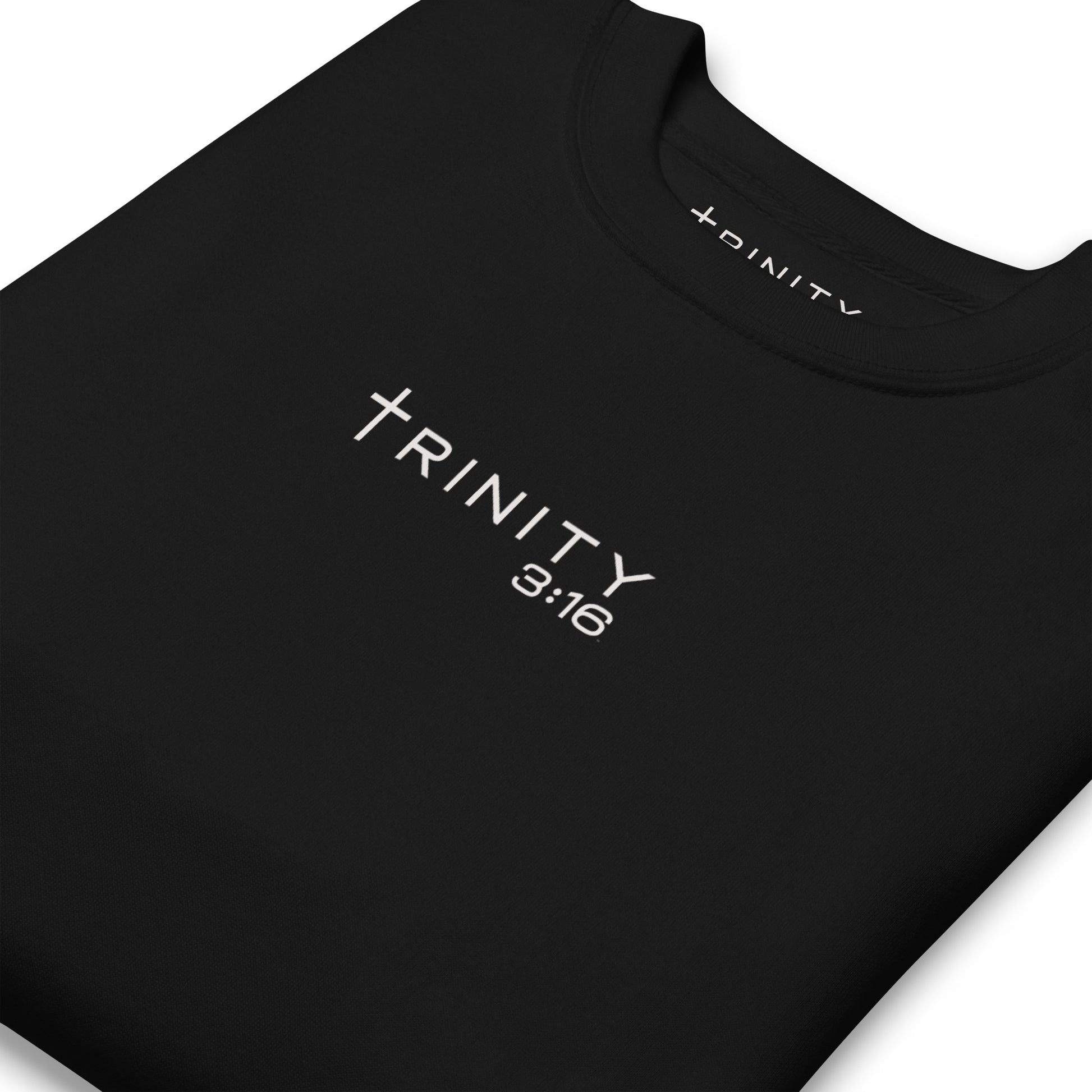 Trinity 3:16 Logo Christian crewneck in black— Trinity 3:16 faith apparel