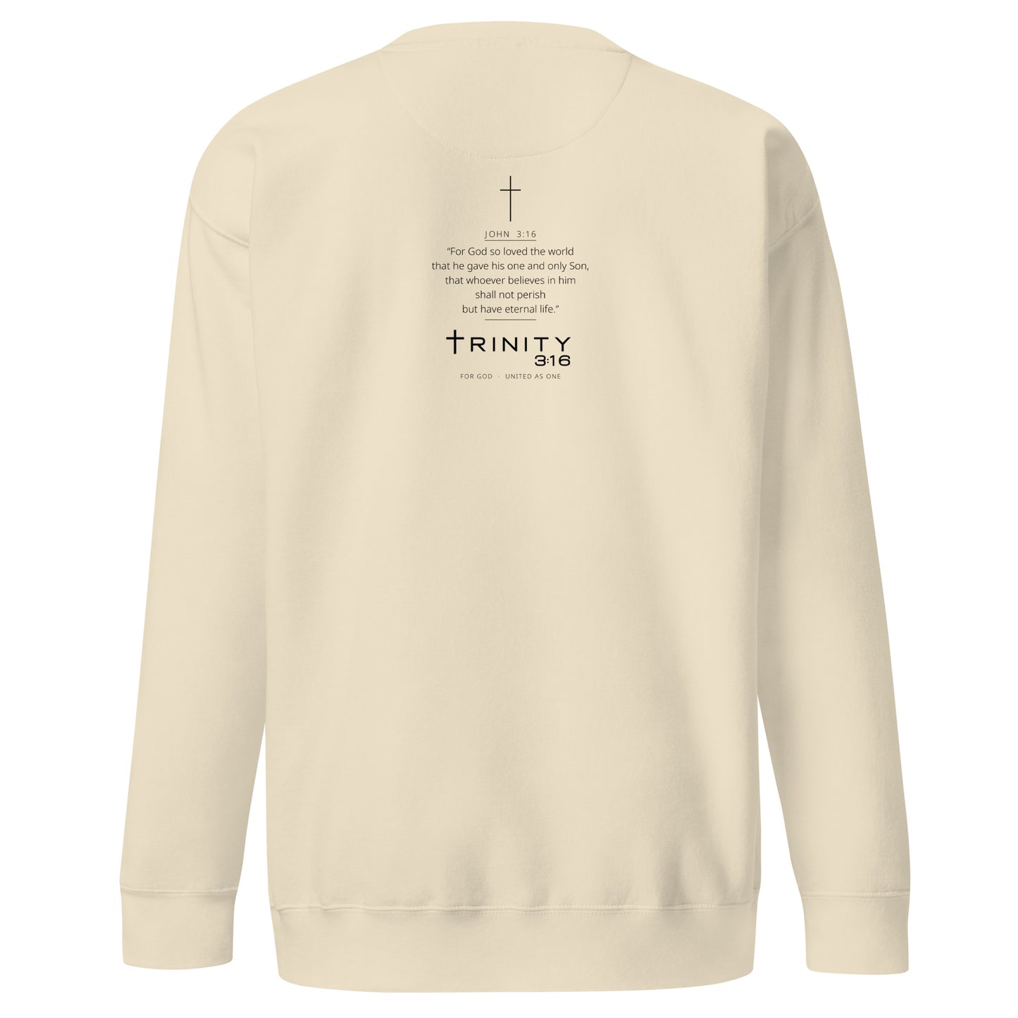 John 3:16 Christian crewneck in bone— Trinity 3:16 faith apparel