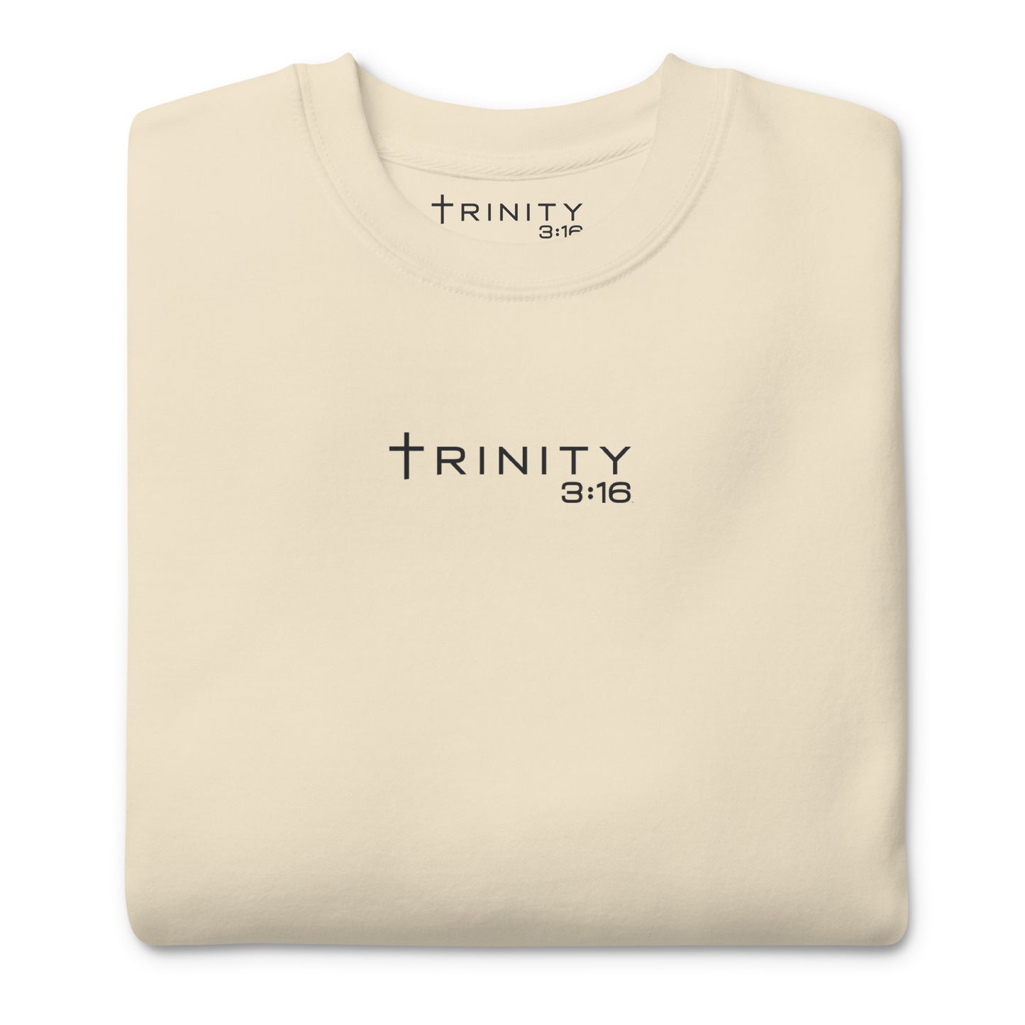 John 3:16 Christian crewneck in bone— Trinity 3:16 faith apparel