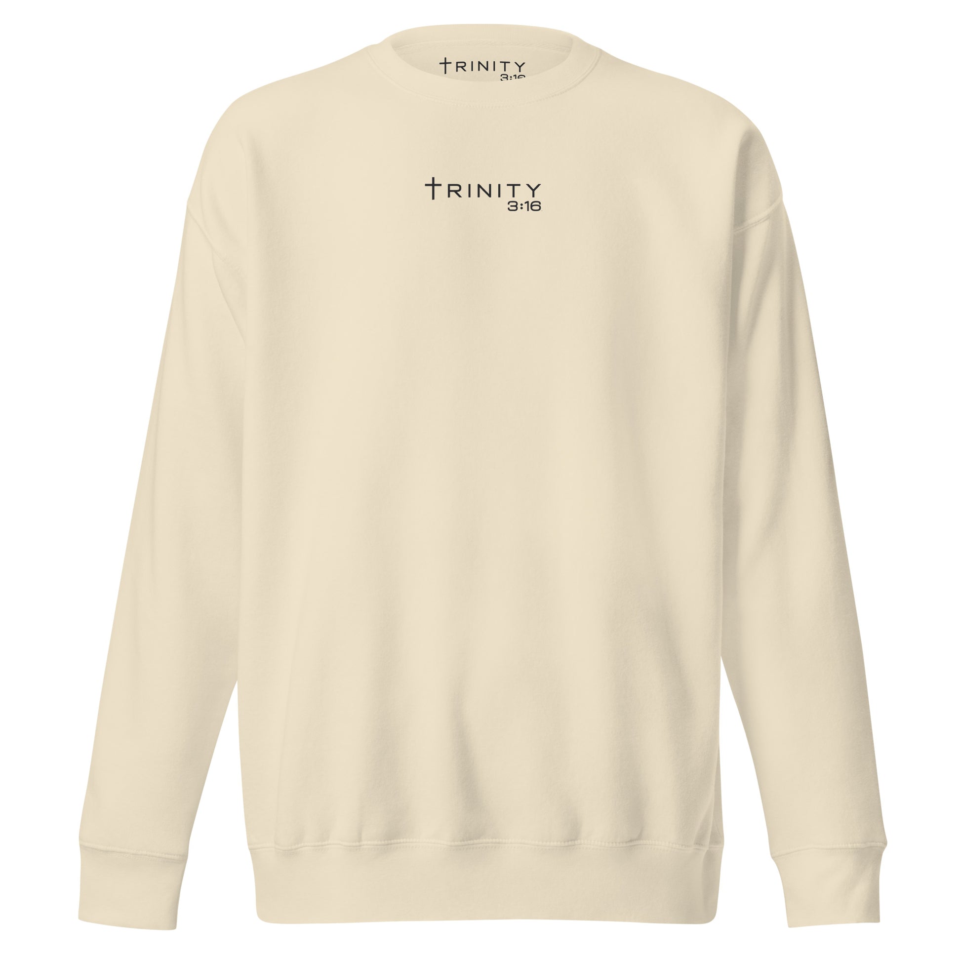 John 3:16 Christian crewneck in bone— Trinity 3:16 faith apparel