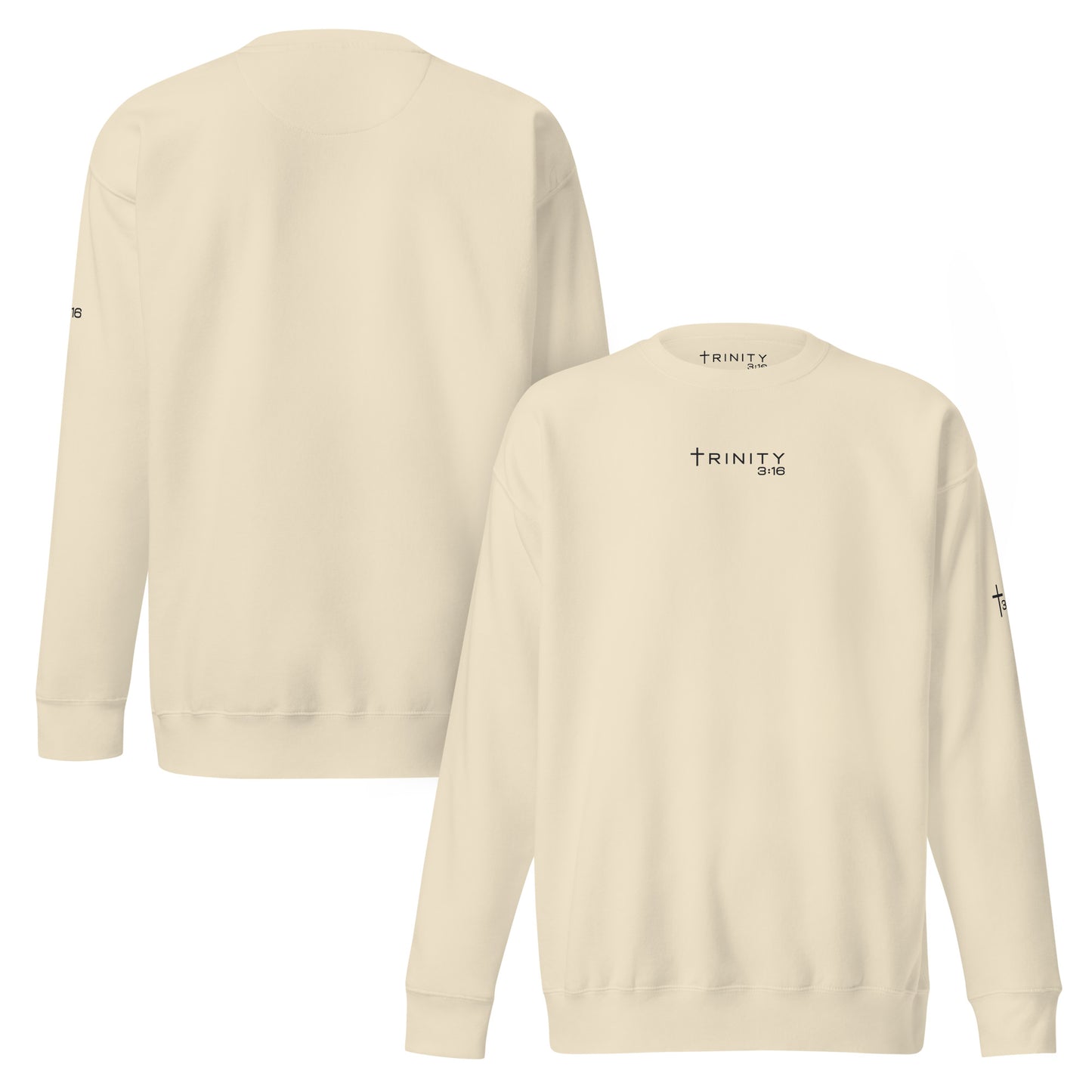 T316 Logo Christian crewneck in bone — Trinity 3:16 faith apparel