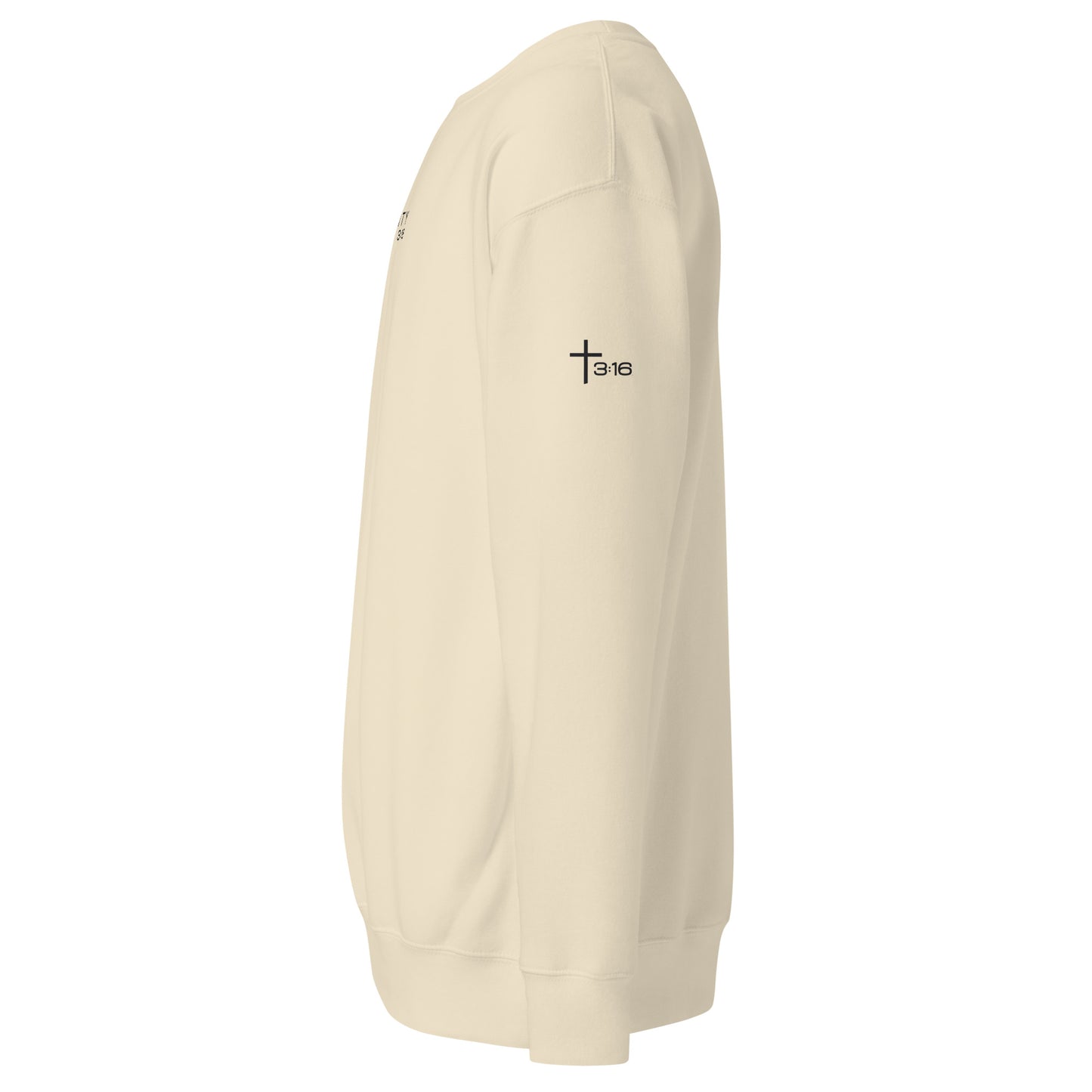T316 Logo Christian crewneck in bone— Trinity 3:16 faith apparel