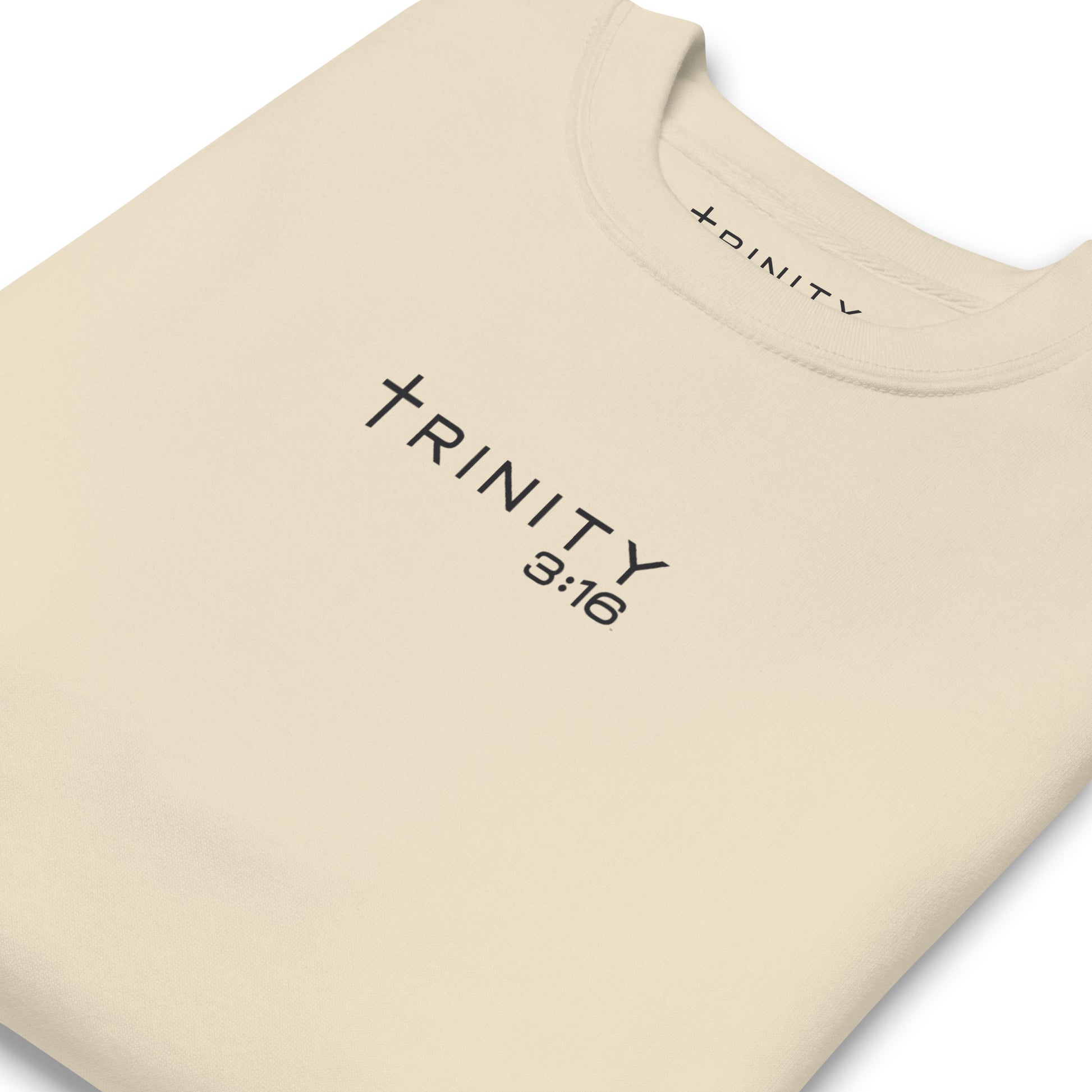 T316 Logo Christian crewneck in bone— Trinity 3:16 faith apparel