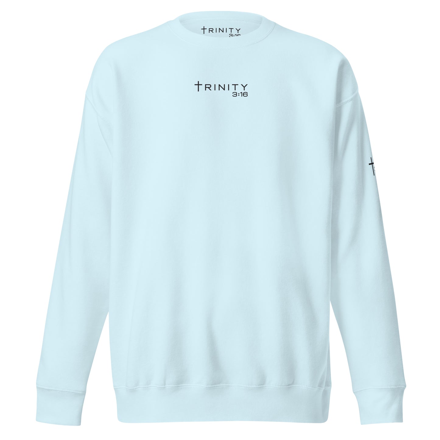 T316 Logo Christian crewneck in skye blue — Trinity 3:16 faith apparel