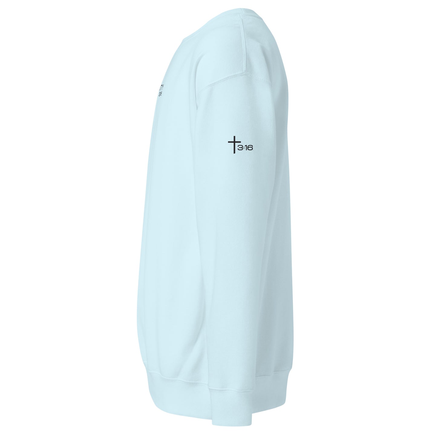 T316 Logo Christian crewneck in sky  blue— Trinity 3:16 faith apparel