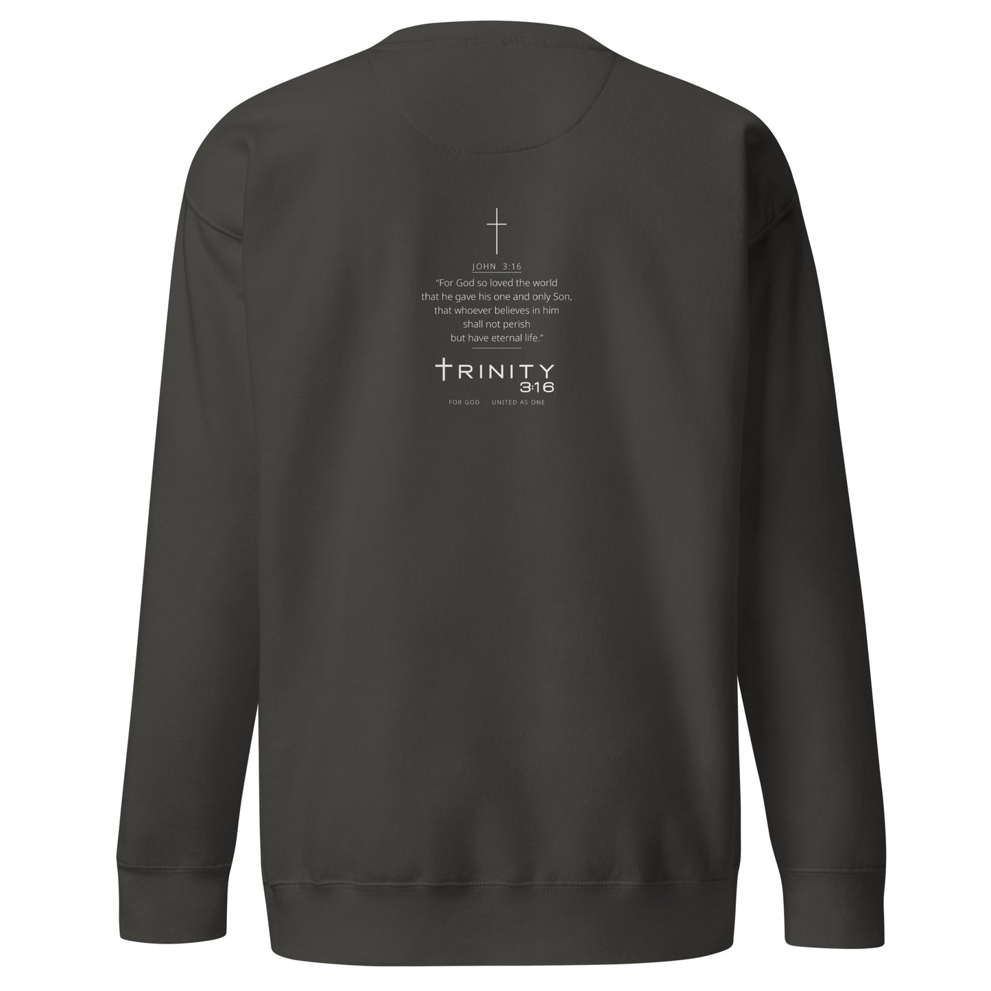 John 3:16 Christian crewneck in vintage black— Trinity 3:16 faith apparel