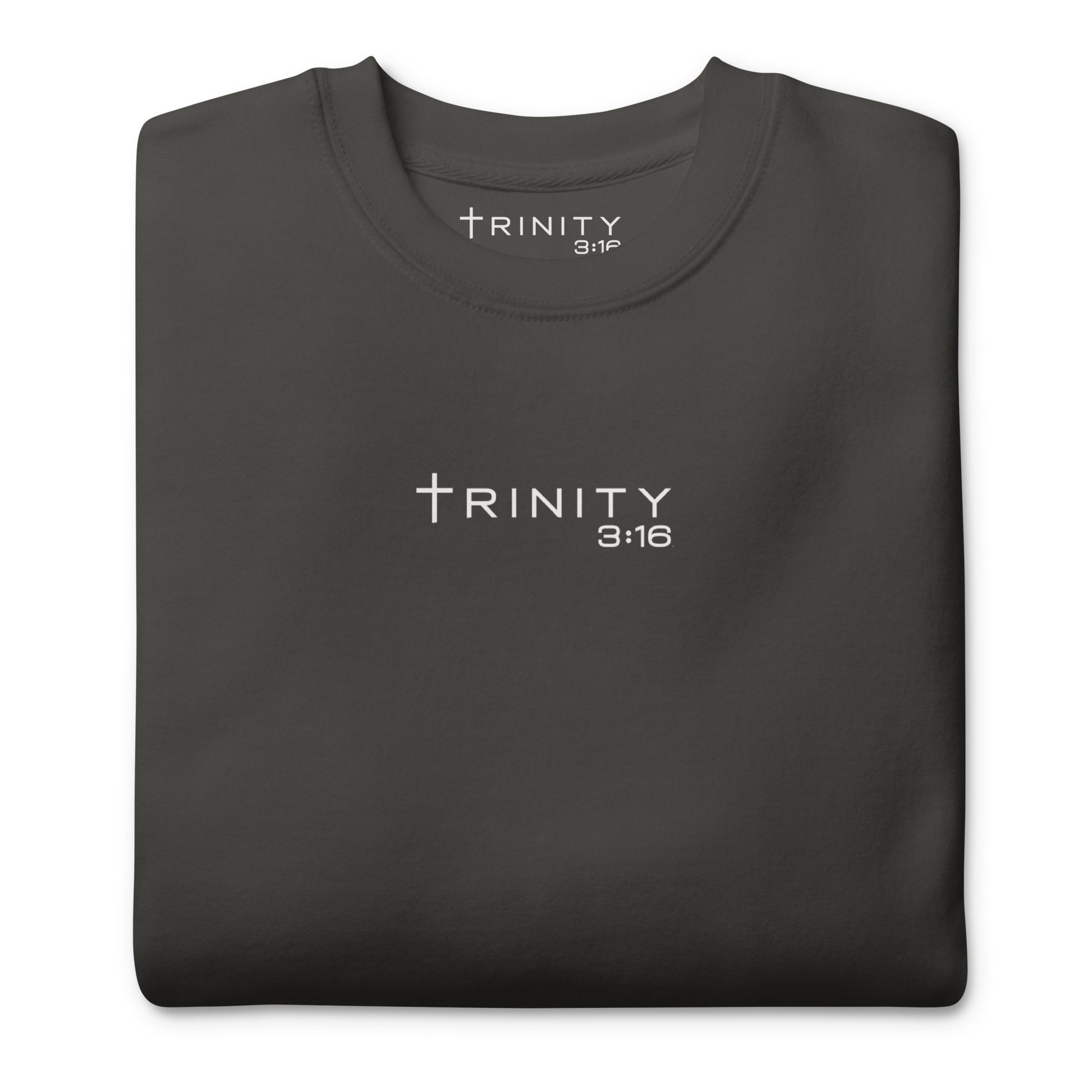 Trinity 3:16 Logo Christian crewneck in vintage black— Trinity 3:16 faith apparel