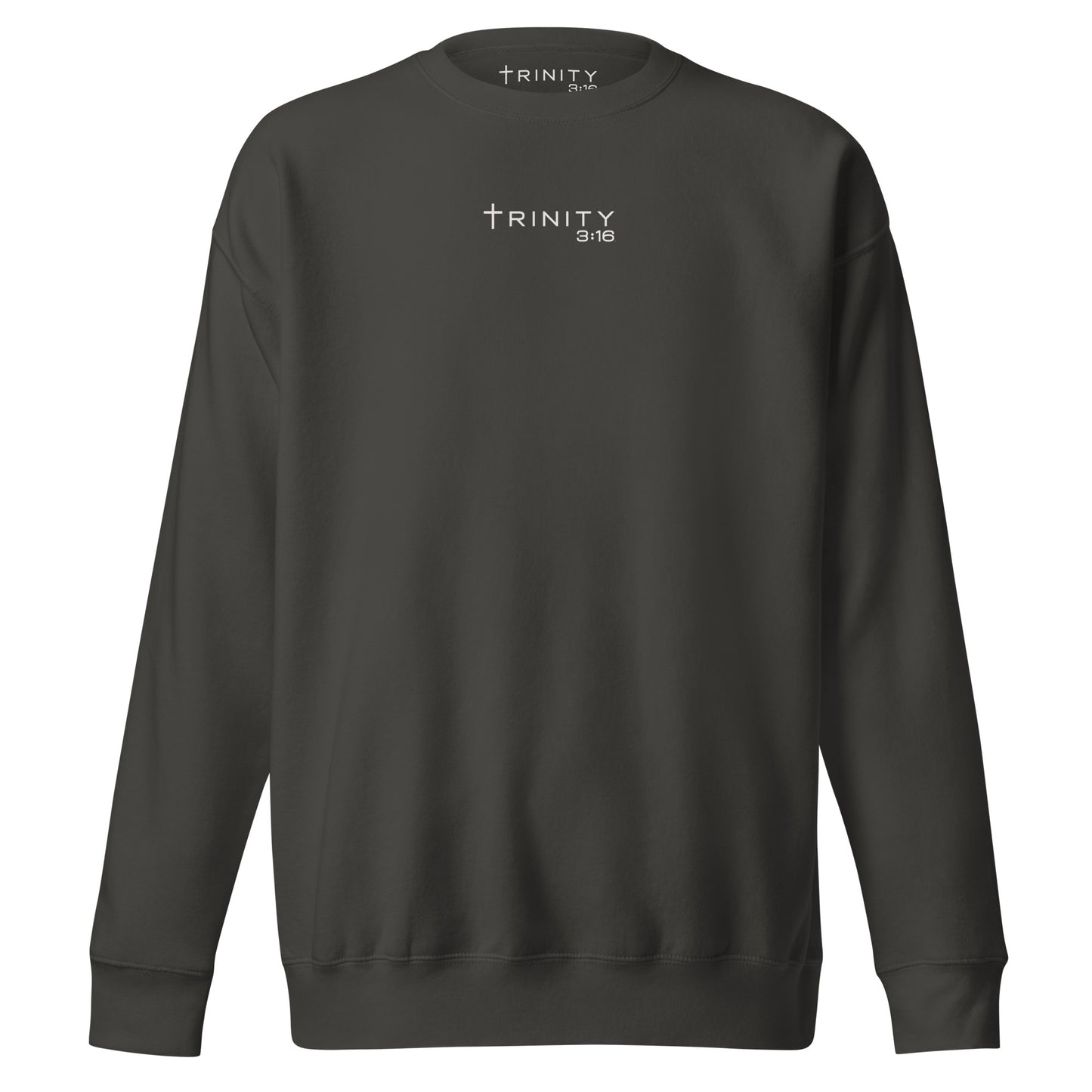 John 3:16 Christian crewneck in vintage black— Trinity 3:16 faith apparel