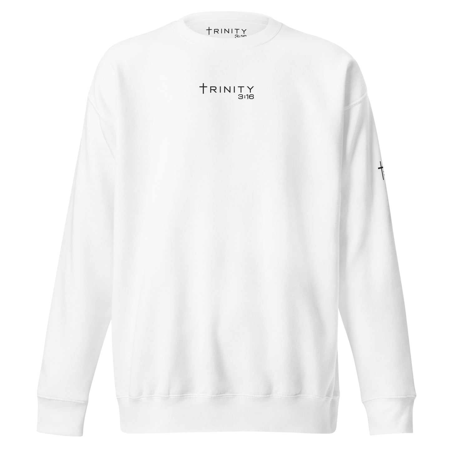 T316 Logo Christian crewneck in white— Trinity 3:16 faith apparel