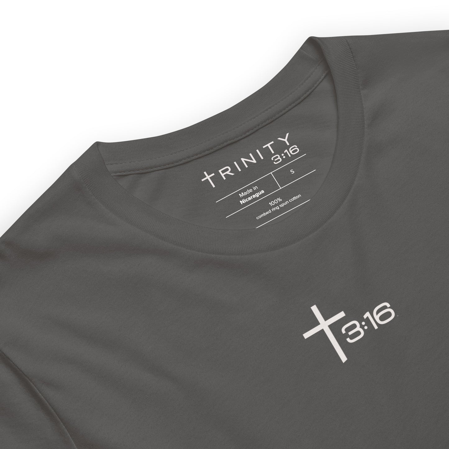 T316 Icon Christian tee in asphalt— Trinity 3:16 faith apparel