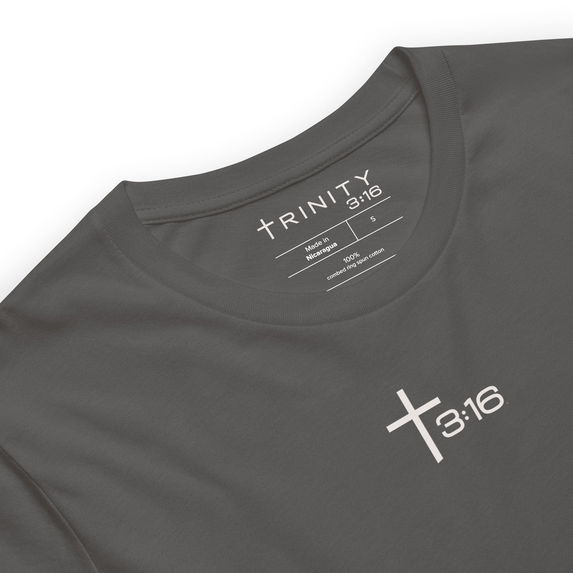 T316 Icon Christian tee in asphalt— Trinity 3:16 faith apparel