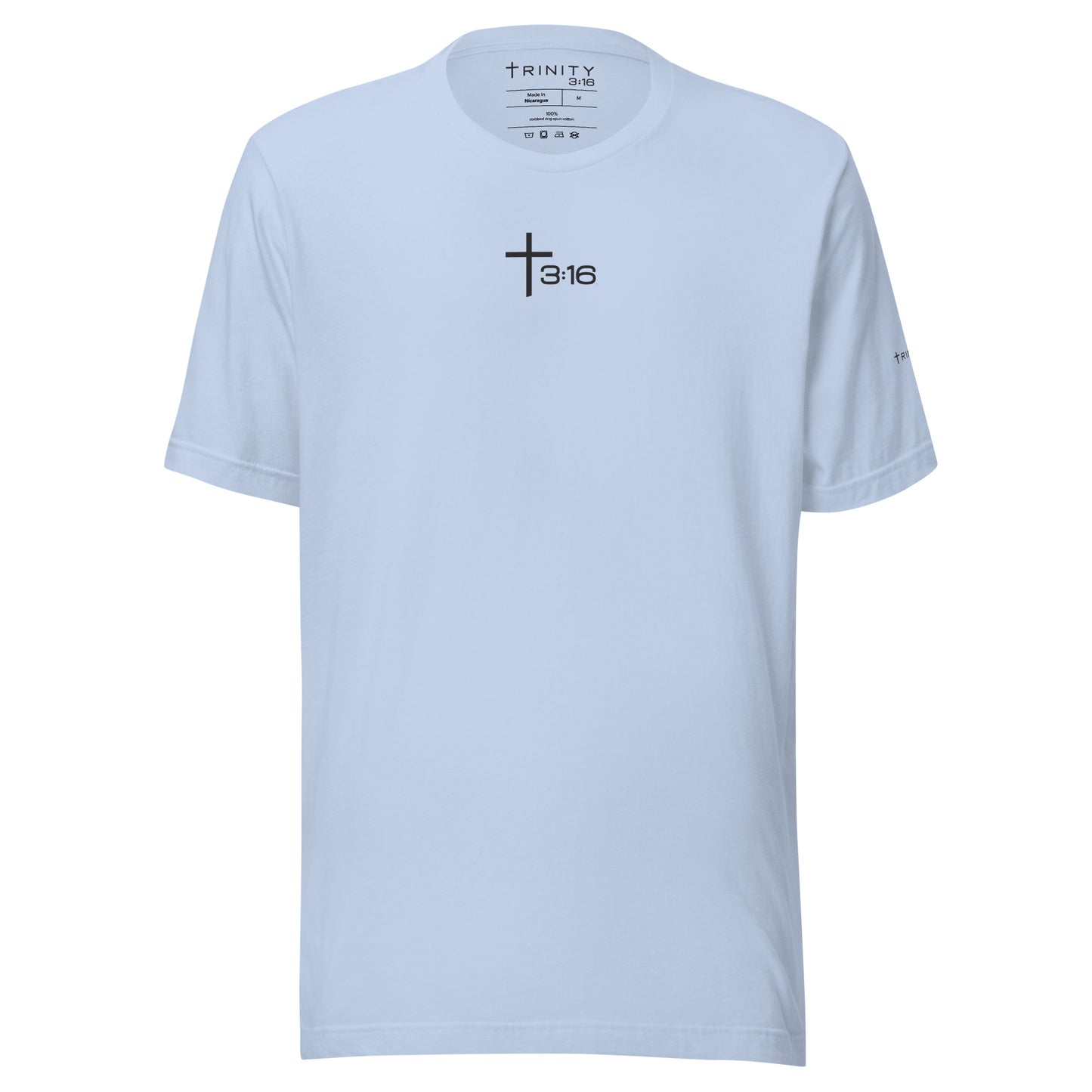 T316 Icon Christian tee in baby blue— Trinity 3:16 faith apparel