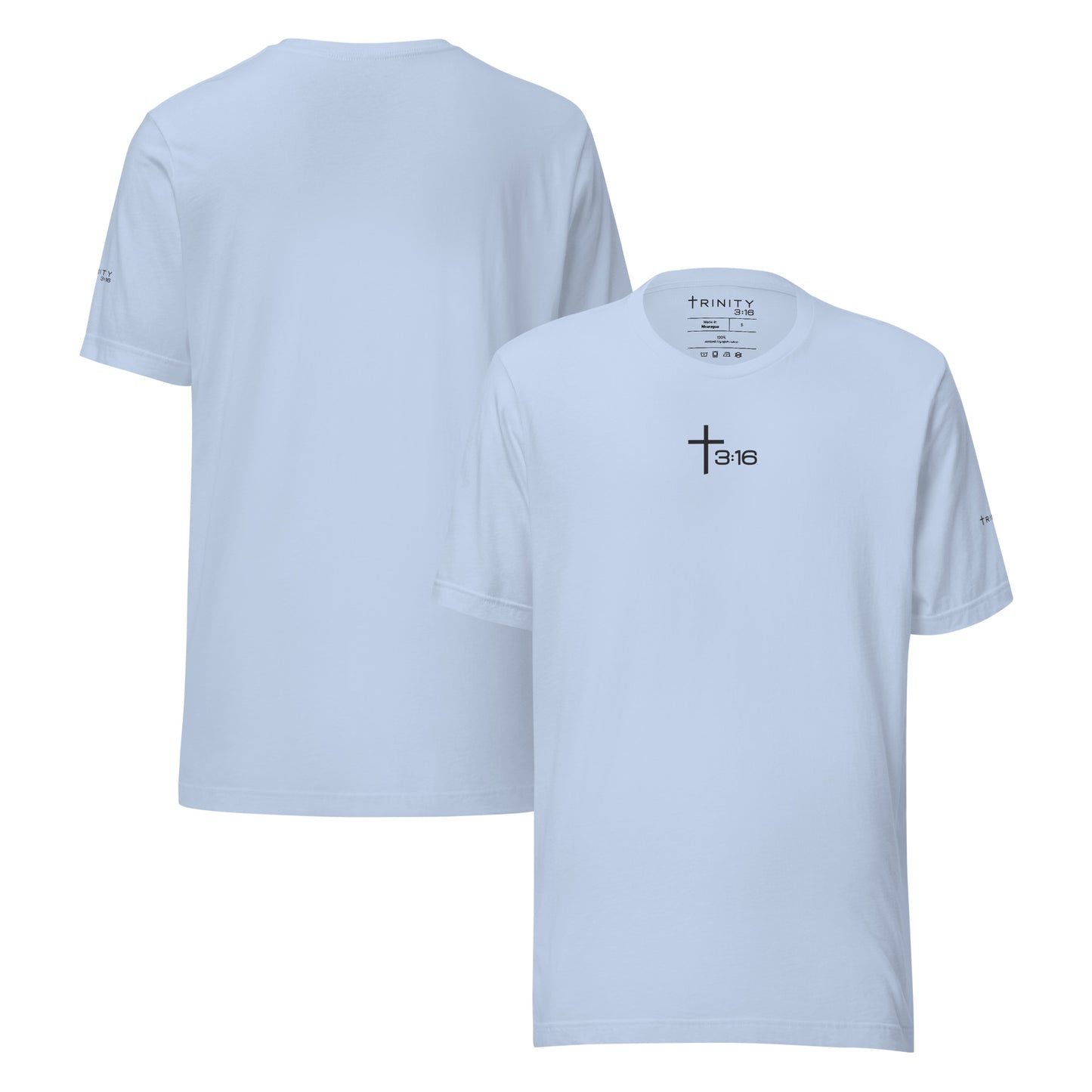 T316 Icon Christian tee in baby blue— Trinity 3:16 faith apparel