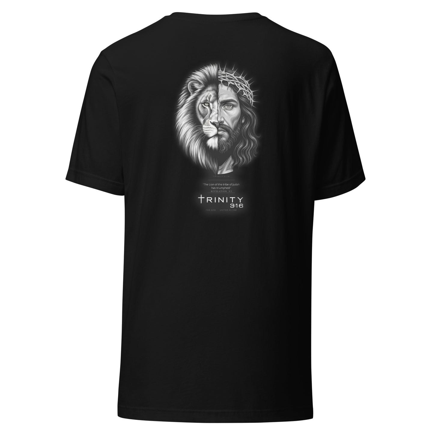 Lion of Judah Christian tee in black — Trinity 3:16 faith apparel