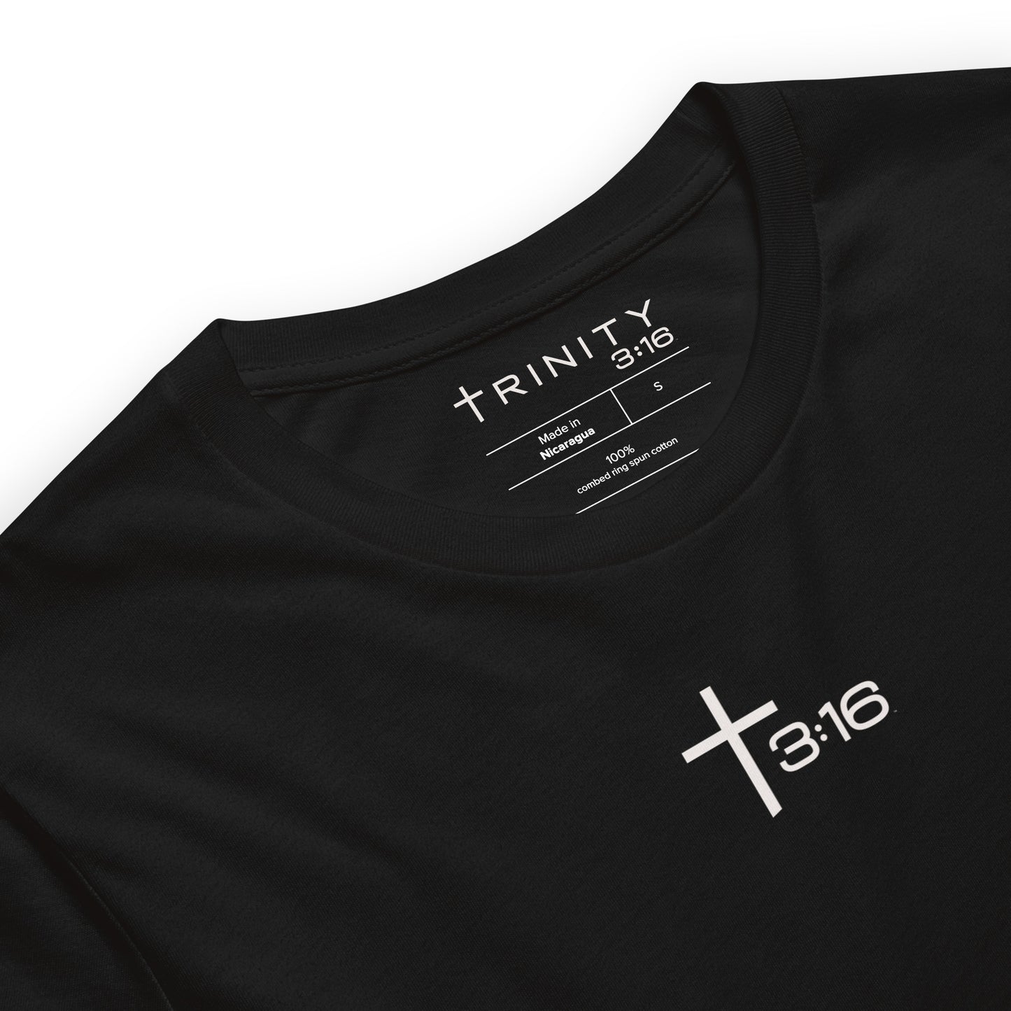 T316 Icon Christian tee in black— Trinity 3:16 faith apparel