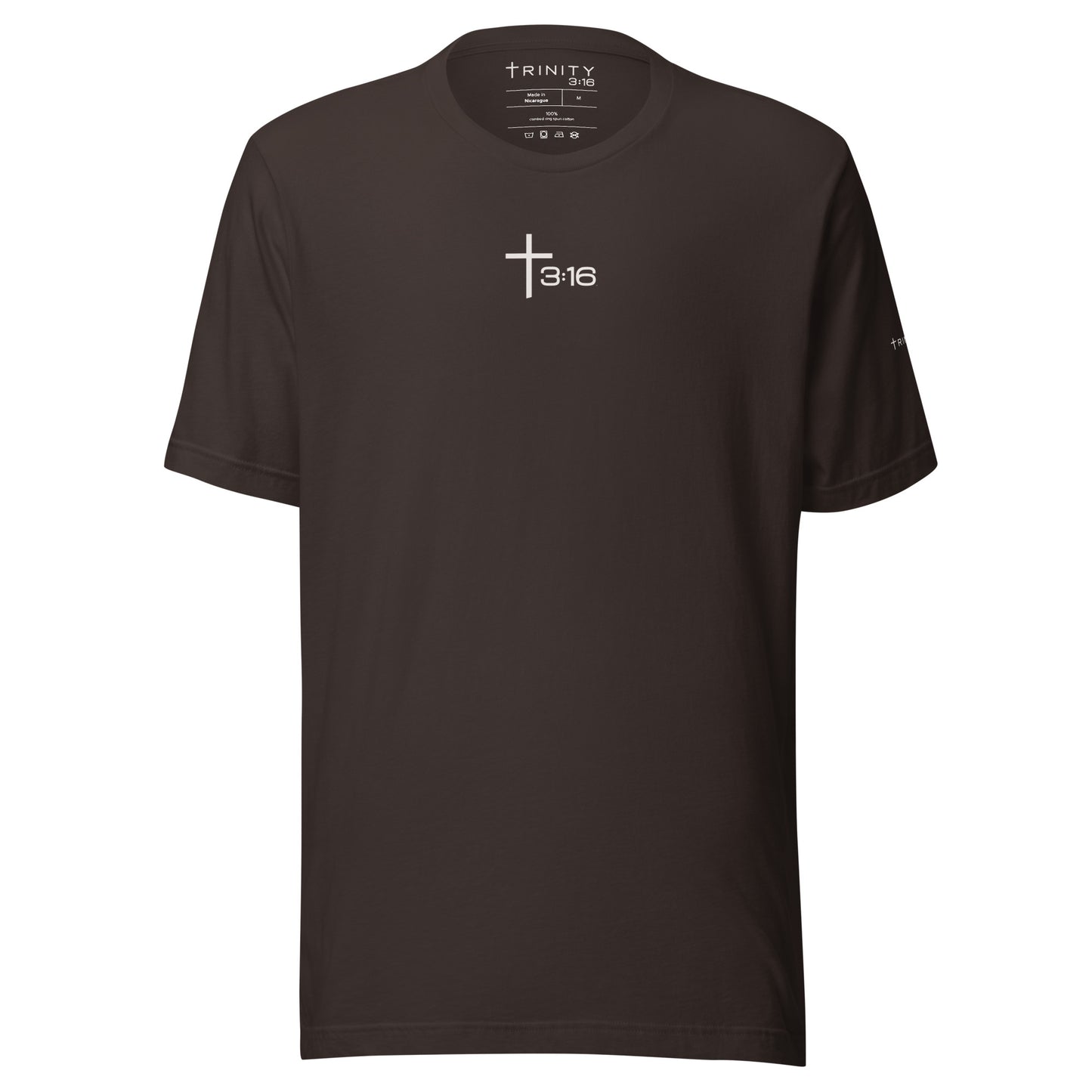 T316 Icon Christian tee in brown— Trinity 3:16 faith apparel