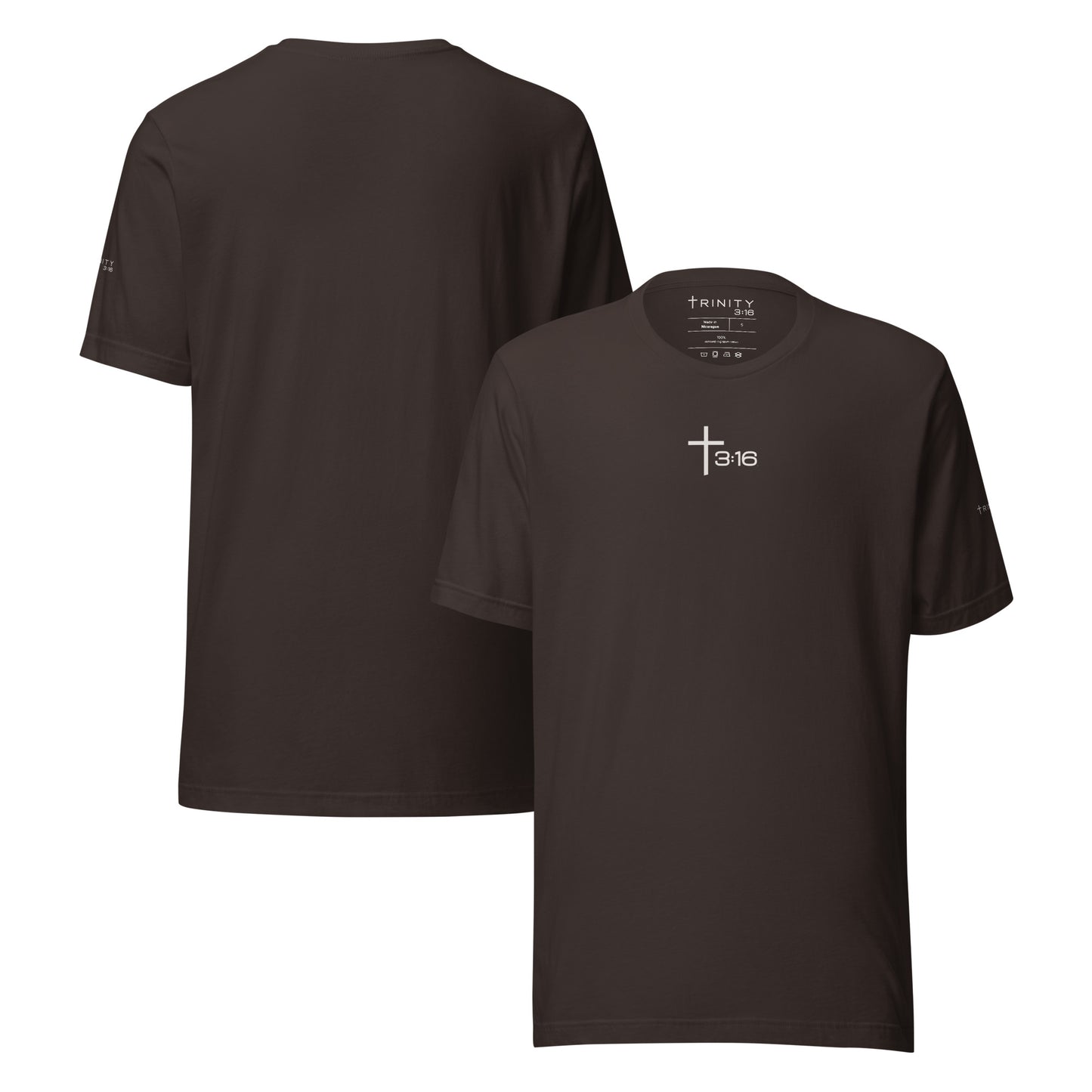 T316 Icon Christian tee in brown— Trinity 3:16 faith apparel