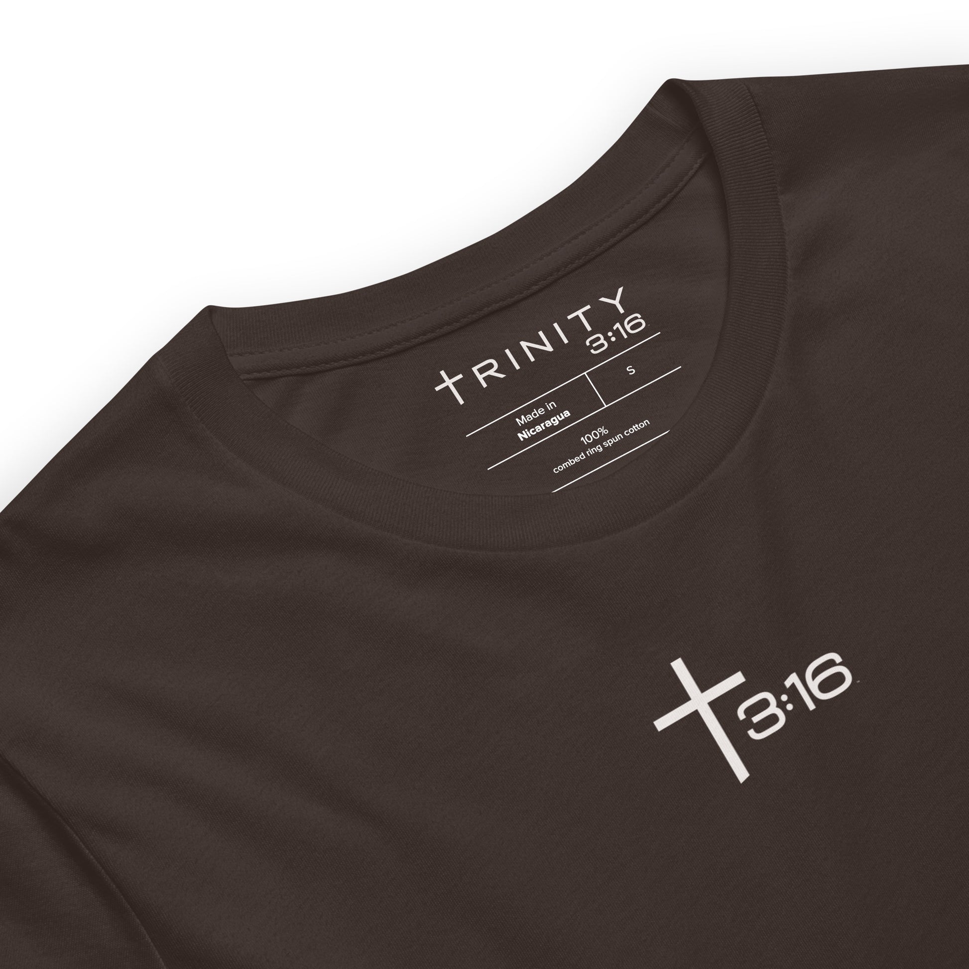 T316 Icon Christian tee in brown— Trinity 3:16 faith apparel