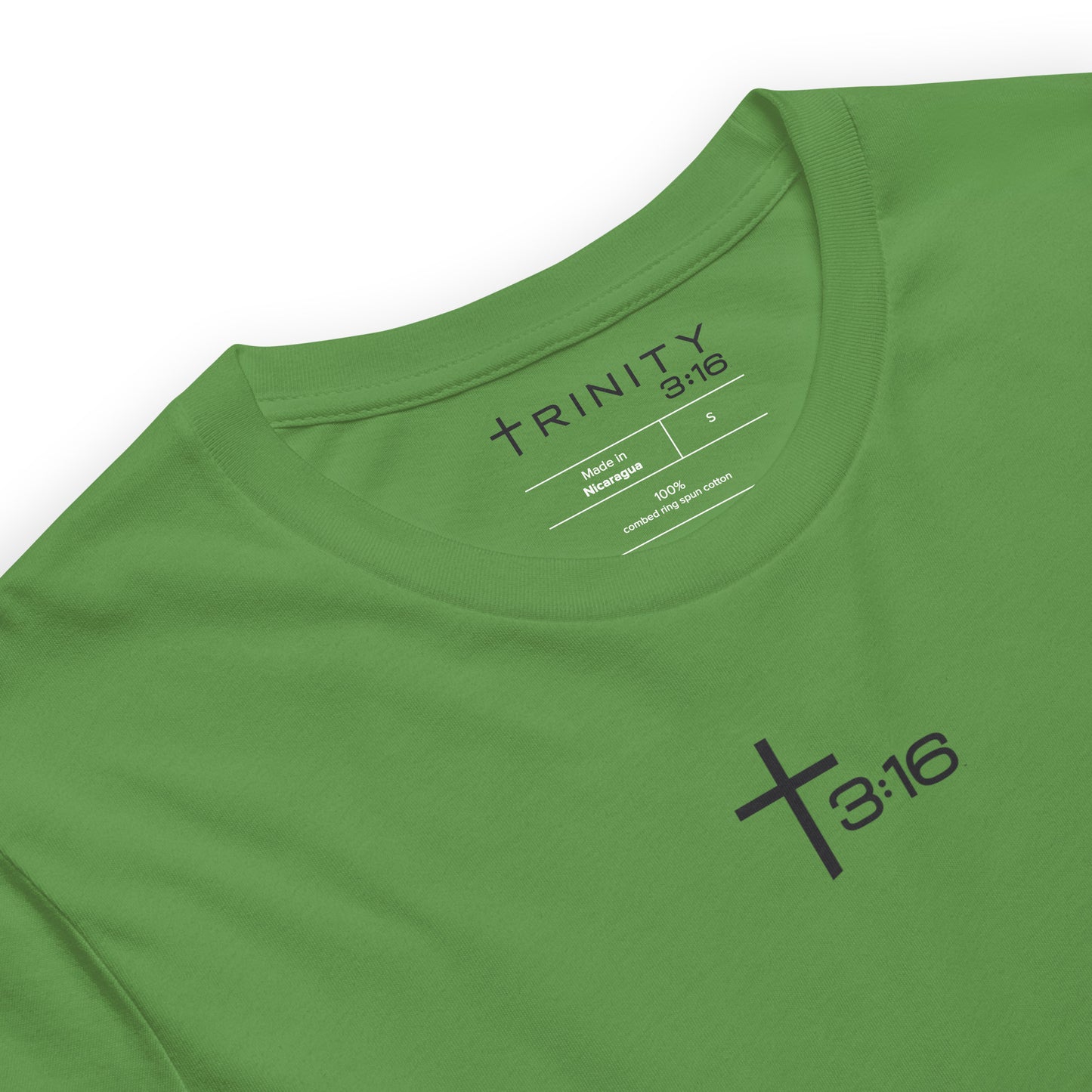 T316 Icon Christian tee in leaf green— Trinity 3:16 faith apparel