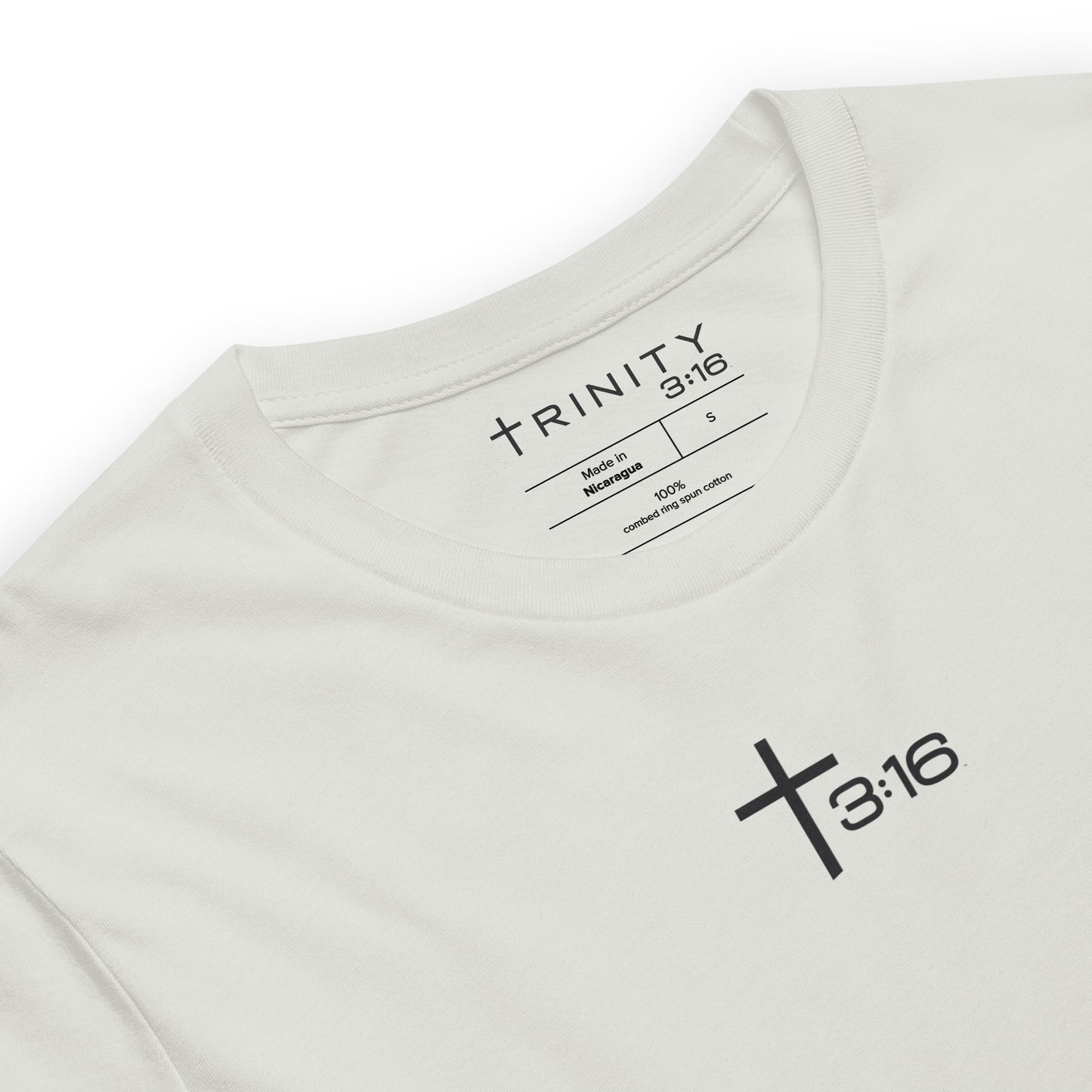 T316 Icon Christian tee in silver— Trinity 3:16 faith apparel