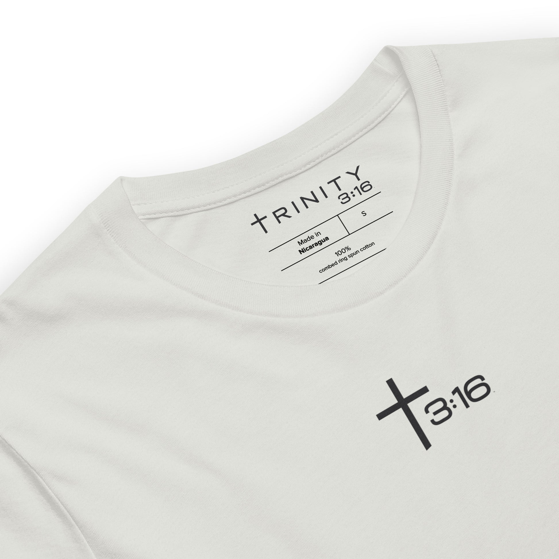 T316 Icon Christian tee in silver— Trinity 3:16 faith apparel