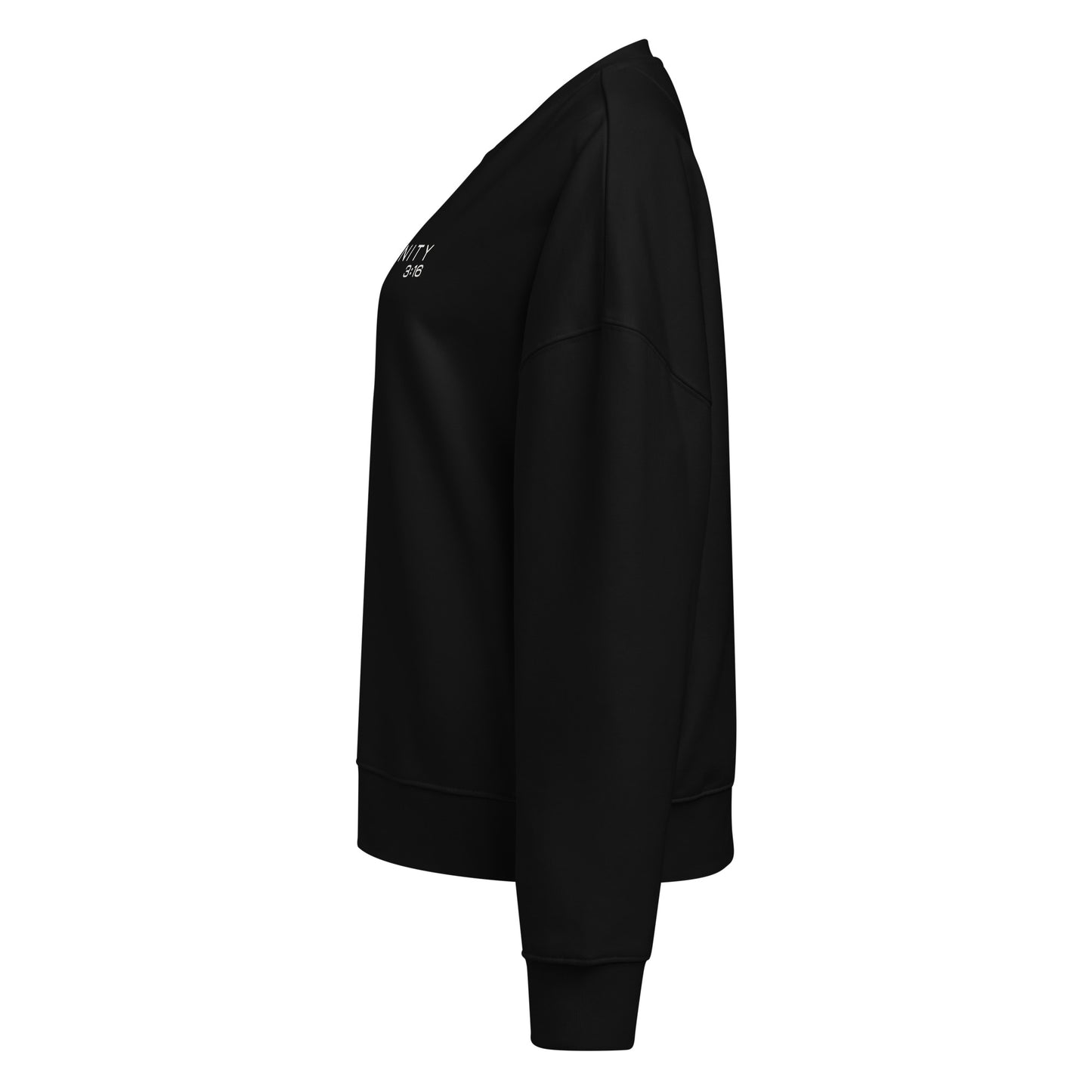 Trinity 3:16 Logo Christian womens crewneck in black— Trinity 3:16 faith apparel